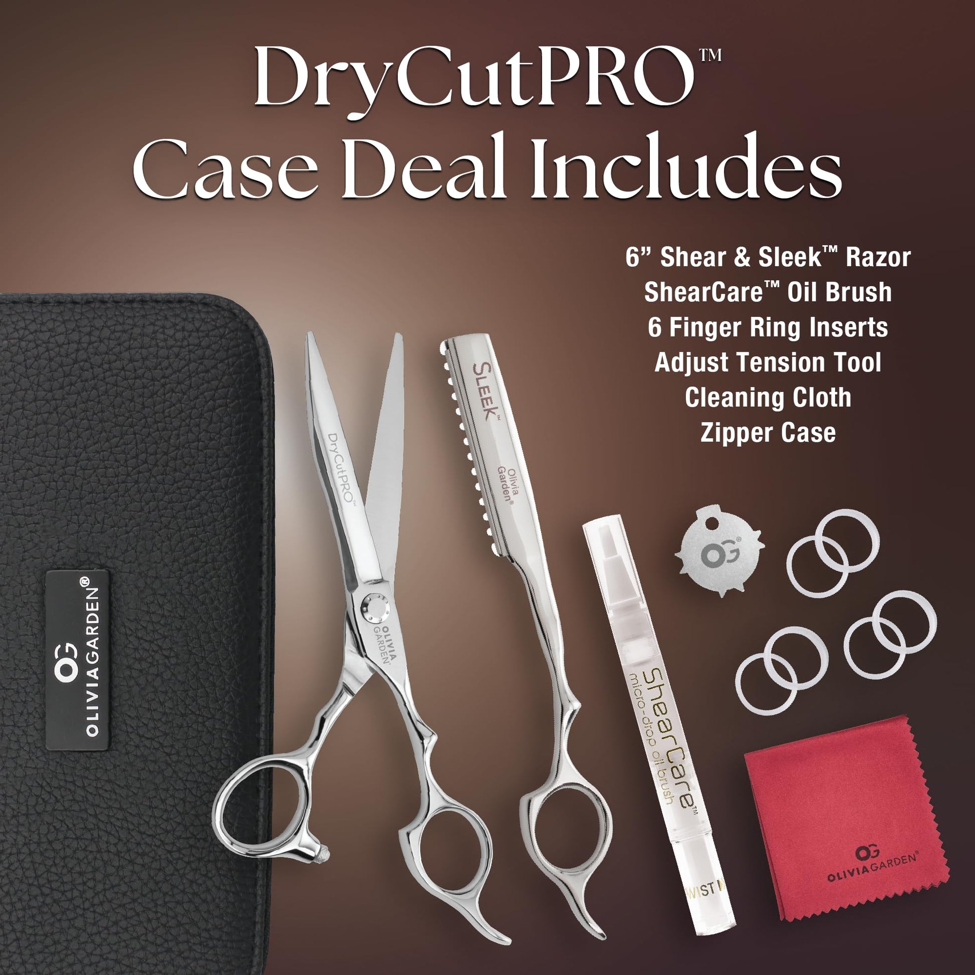 Dark Slate Gray Olivia Garden DryCutPRO intro case 6" shear contains: DC-60, Sleek razor, oil pen, cleaning cloth & zipper case