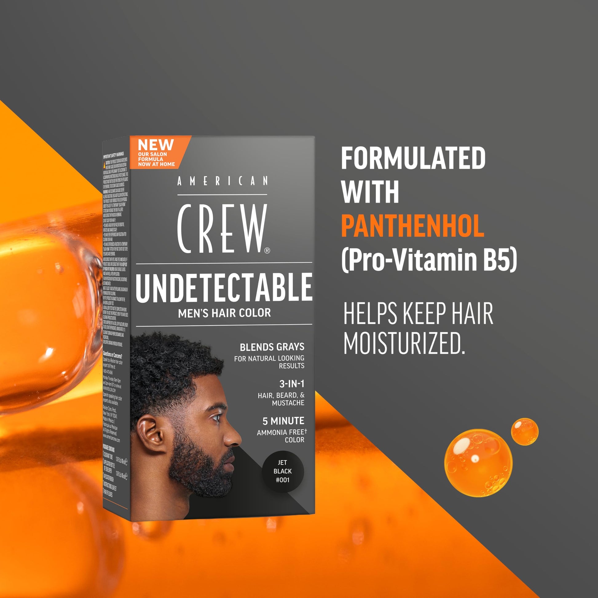 Dim Gray American Crew Undetectable Men's Hair Color | Black Demi-Permanent Hair Dye | Natural-Looking Gray Coverage for Men, 001 Black, 1 pack