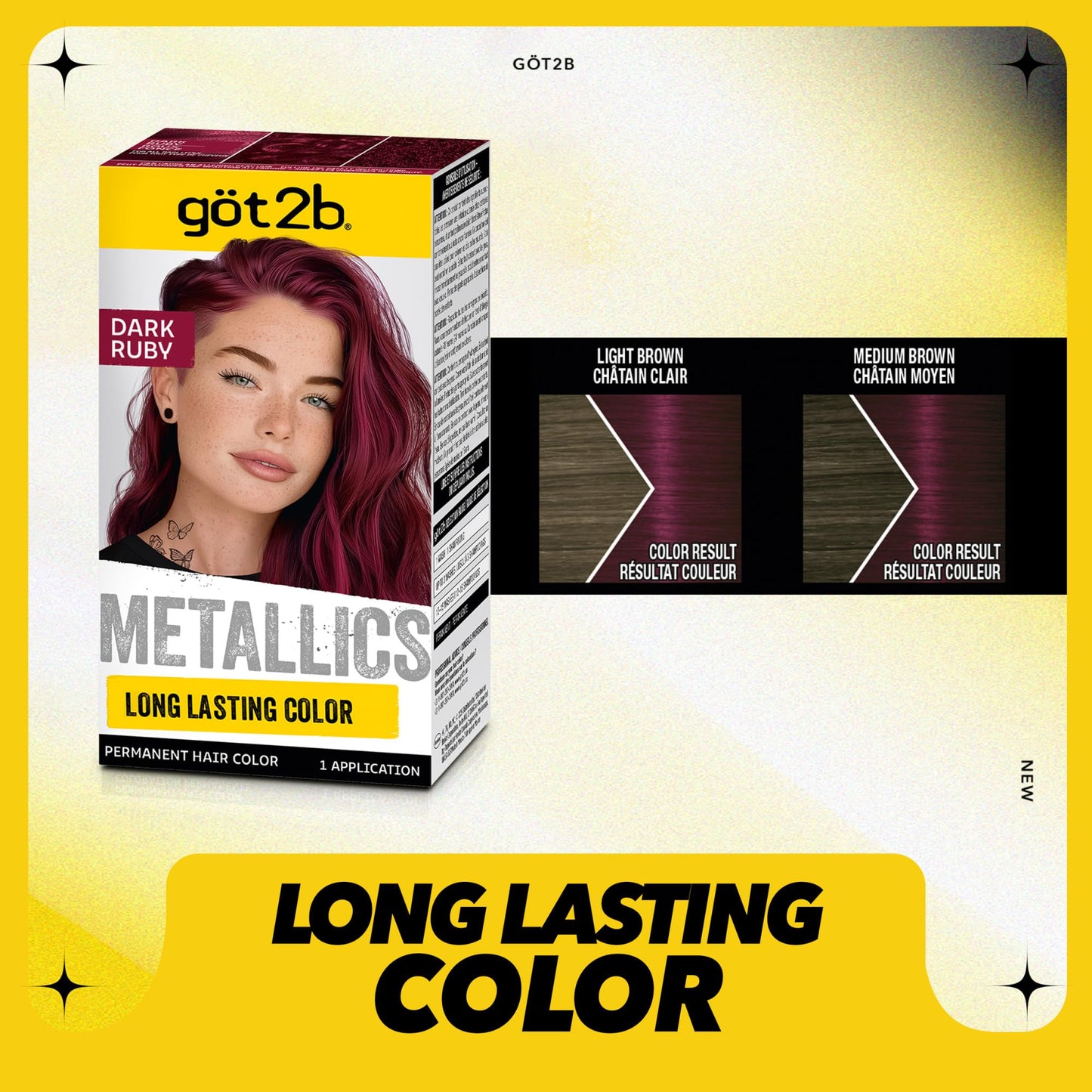 Seashell got2b Metallics Permanent Hair Dye, Dark Ruby M68, Hair Color for Women & Men, Formulated with Metallic-Shine Booster for Cool, Shimmering Tones, Lasts Up to 30 Washes, 1 Kit