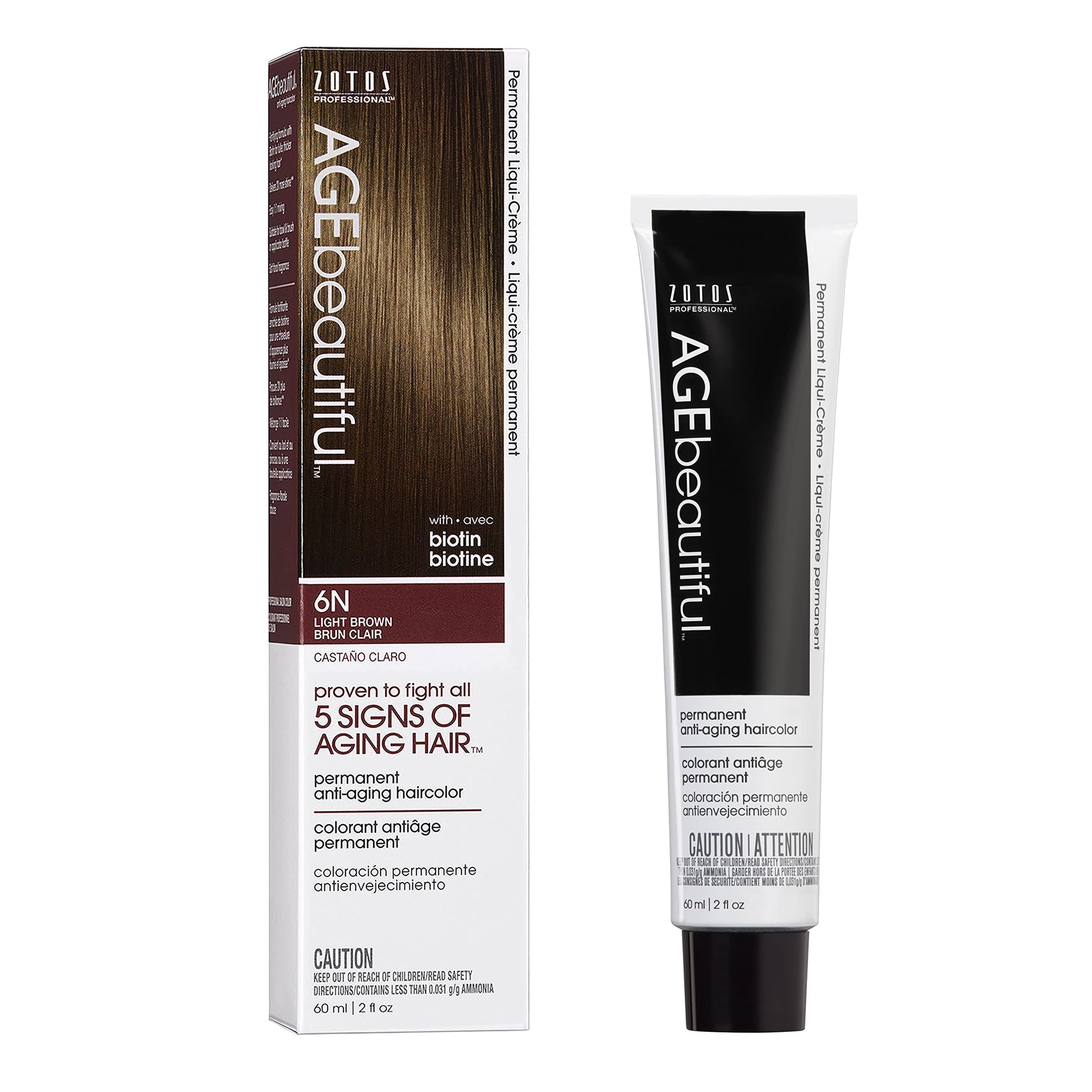 White Smoke AGE beautiful Permanent Hair Color Dye Liqui Creme | 100% Gray Coverage | Anti-Aging Haircolor | Biotin for Thicker, Fuller Hair | Professional Salon Coloring | 6N Light Brown