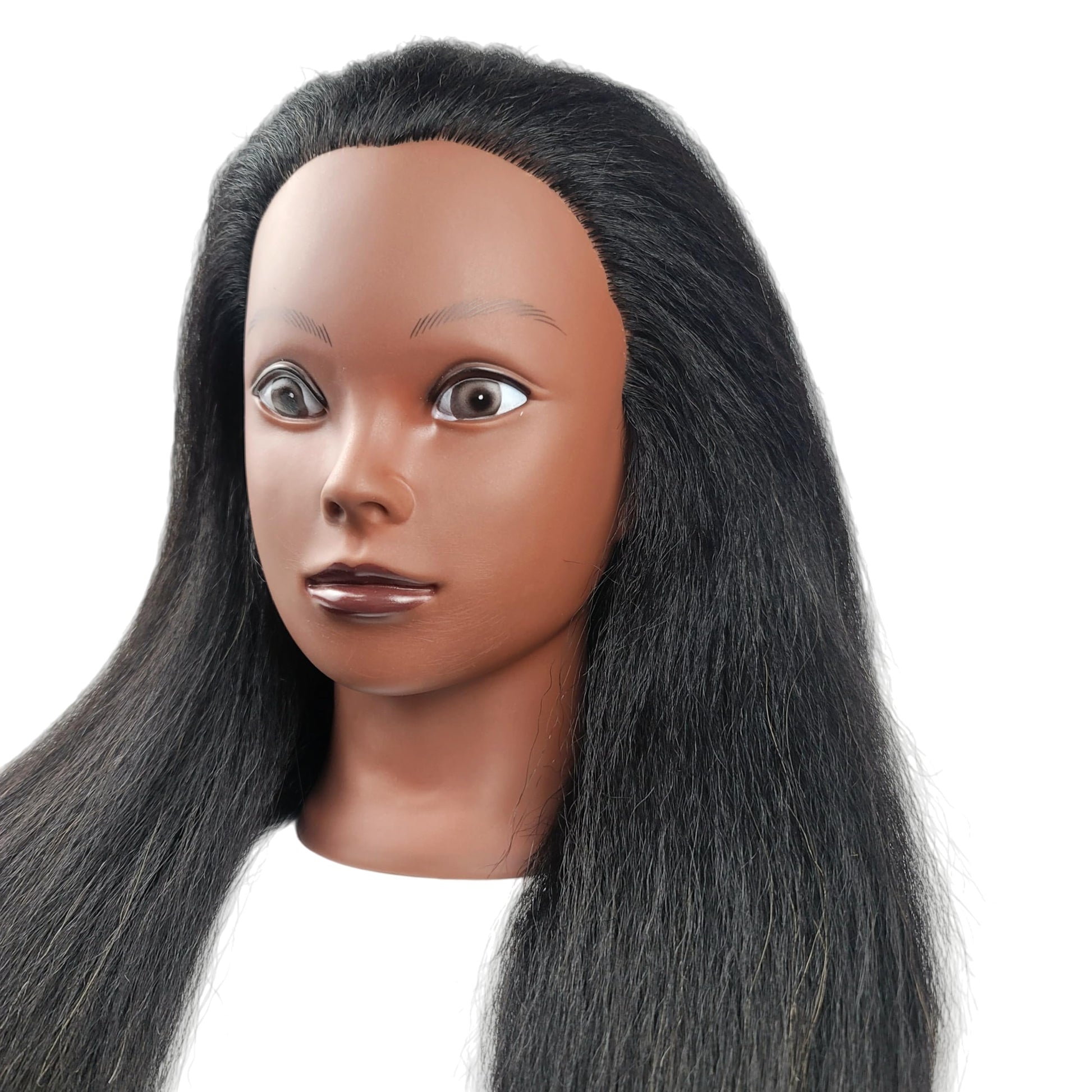 White Smoke Yiifiulyn African Mannequin Head with 100% Real Hair, Cosmetology Doll Head for Hairdresser Practice Hair Styling - Mannequin Head for Kids Practice Braiding Hair