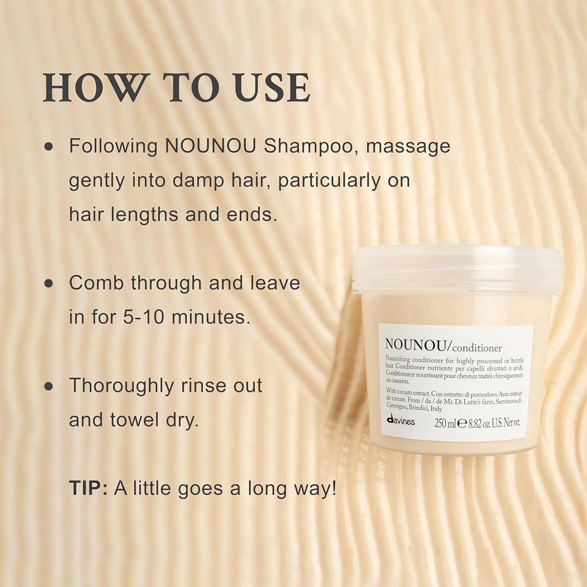 Wheat Davines NOUNOU Conditioner | Hydrating Deep Conditioner for Bleached, Permed, Relaxed, Damaged or Very Dry Hair | Replenishes Chemically Processed Hair | 8.45 fl oz