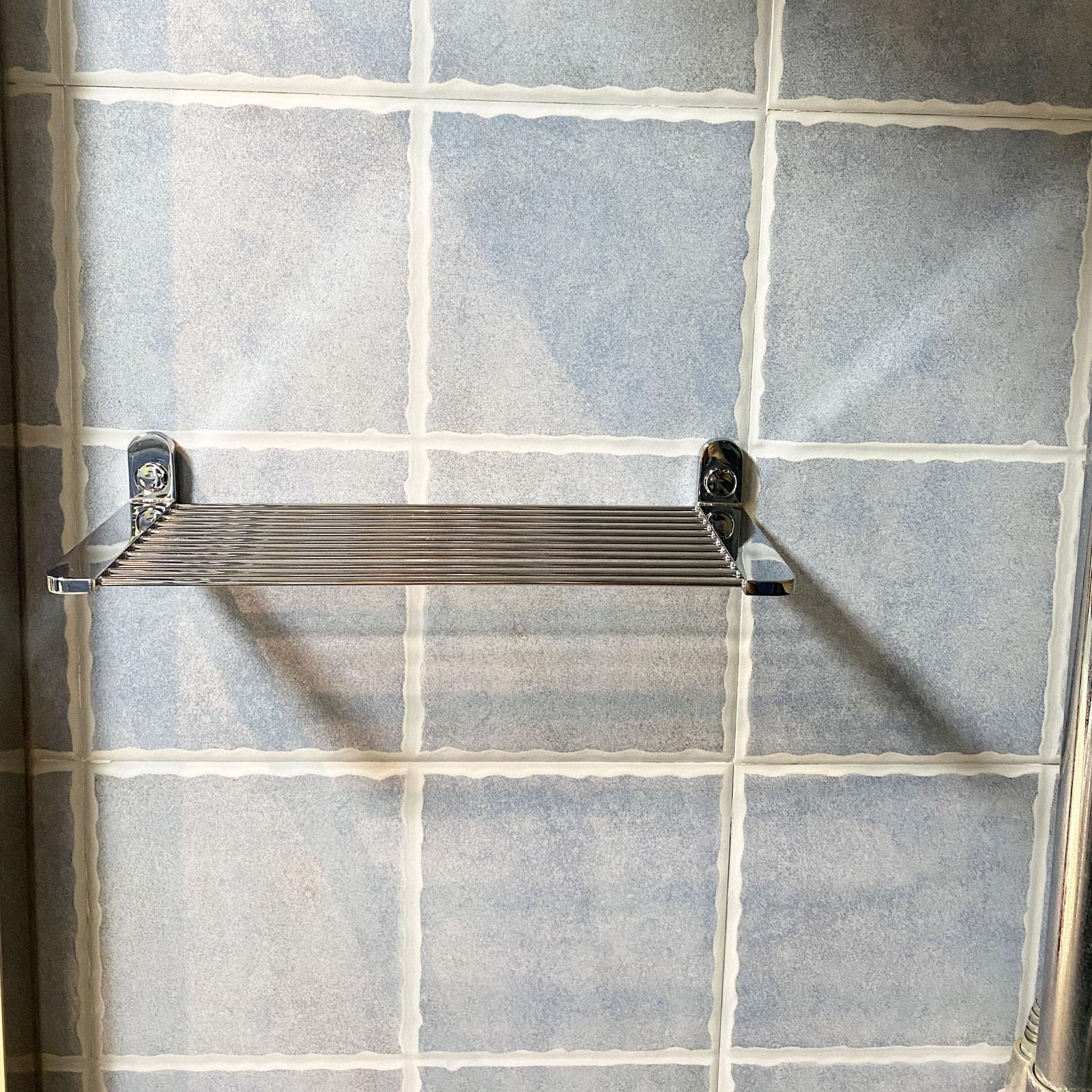 Gray BACOMOLOR Classic Chrome Shower Shelf 10.6-inch, Polished Chrome Brass Material, Floating Bathroom kitchen Toilet Over Sink Shampoo Cosmetics Liquid Soap Wipes Holder