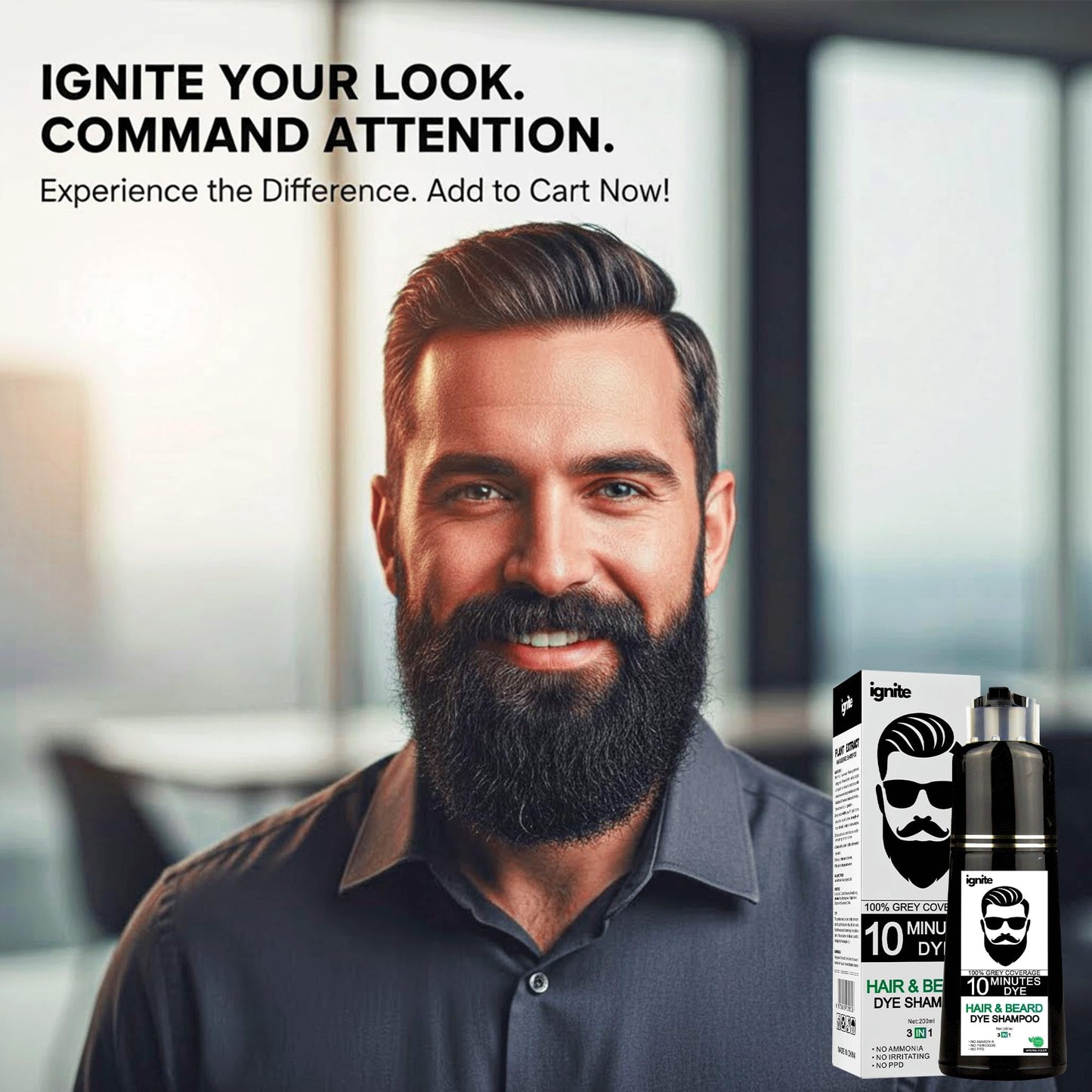 Lavender Men’s Hair & Beard Dye color Shampoo –100% Grey Hair Coverage – Black Color Dye - Natural Color 3 in 1 Hair Beard mustache Color