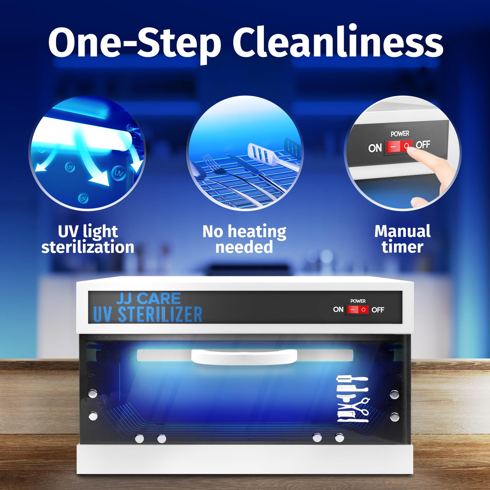 Midnight Blue JJ CARE UV Sanitizer Cabinet – 8L Capacity, Manual Timer, Professional Tabletop UV Sanitizer Cabinet for Salon, Spa, Office & Home Use, 99% Sanitization Efficiency