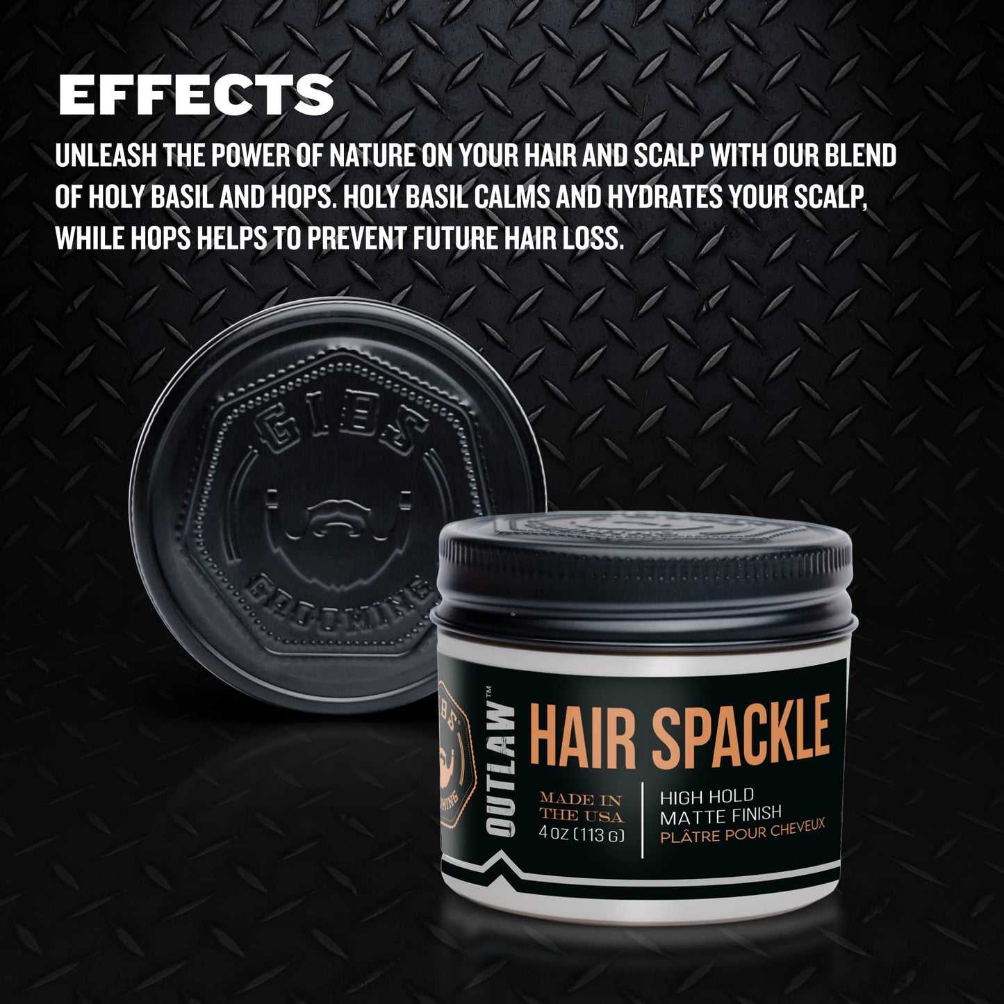 Black GIBS Grooming Outlaw Hair Spackle (4 oz) High Hold - Matte Finish - Pomade/Hair Clay for Men - Holy Basil & Hops Blend - Dark Plum, Clove & Black Currant Fragrance - Scalp Moisturizer - Made in USA