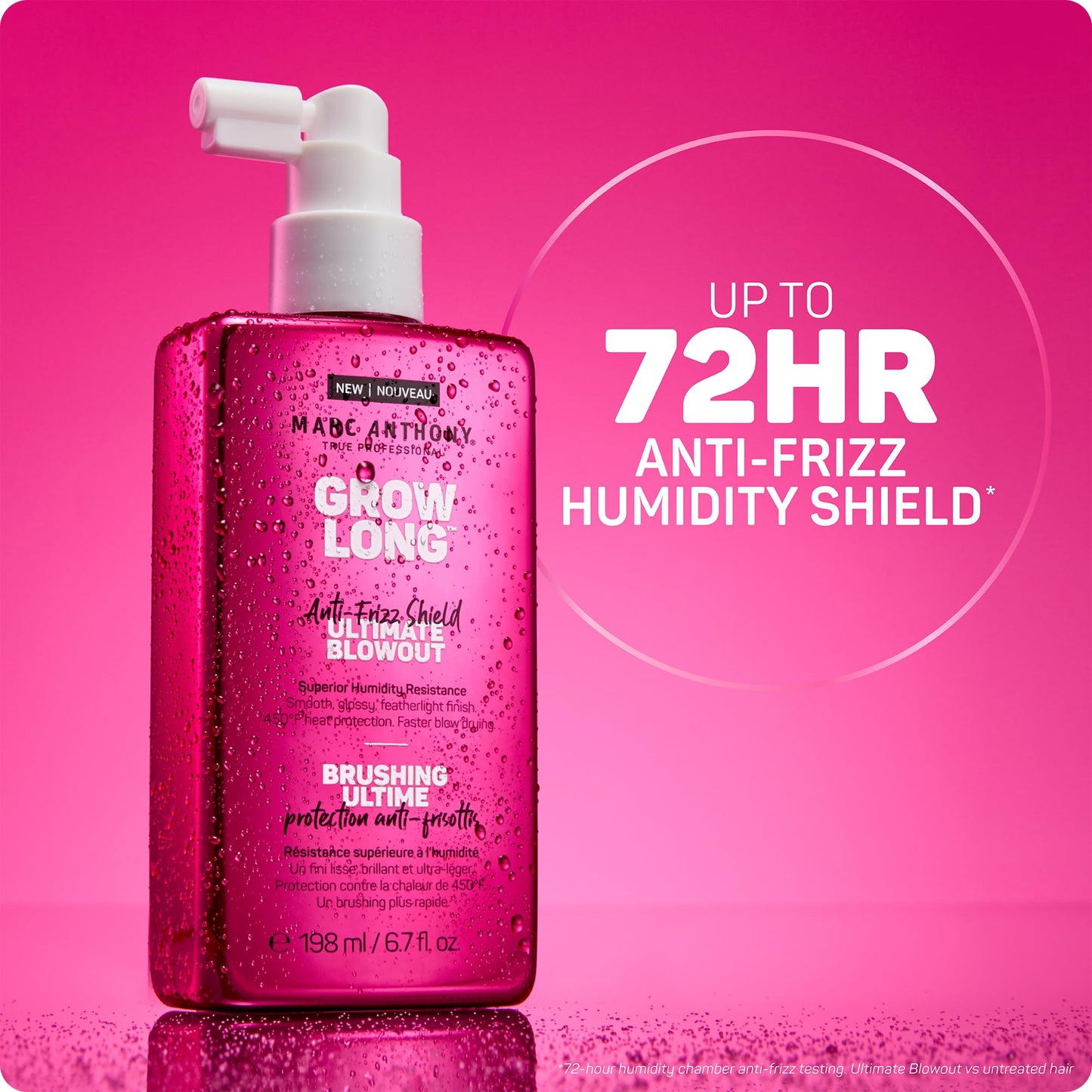 Hot Pink Marc Anthony Anti-Frizz Shield Ultimate Blowout Spray, Grow Long - Smooth, Shiny Hair in High Humidity - Heat Protectant - 6.7 oz
