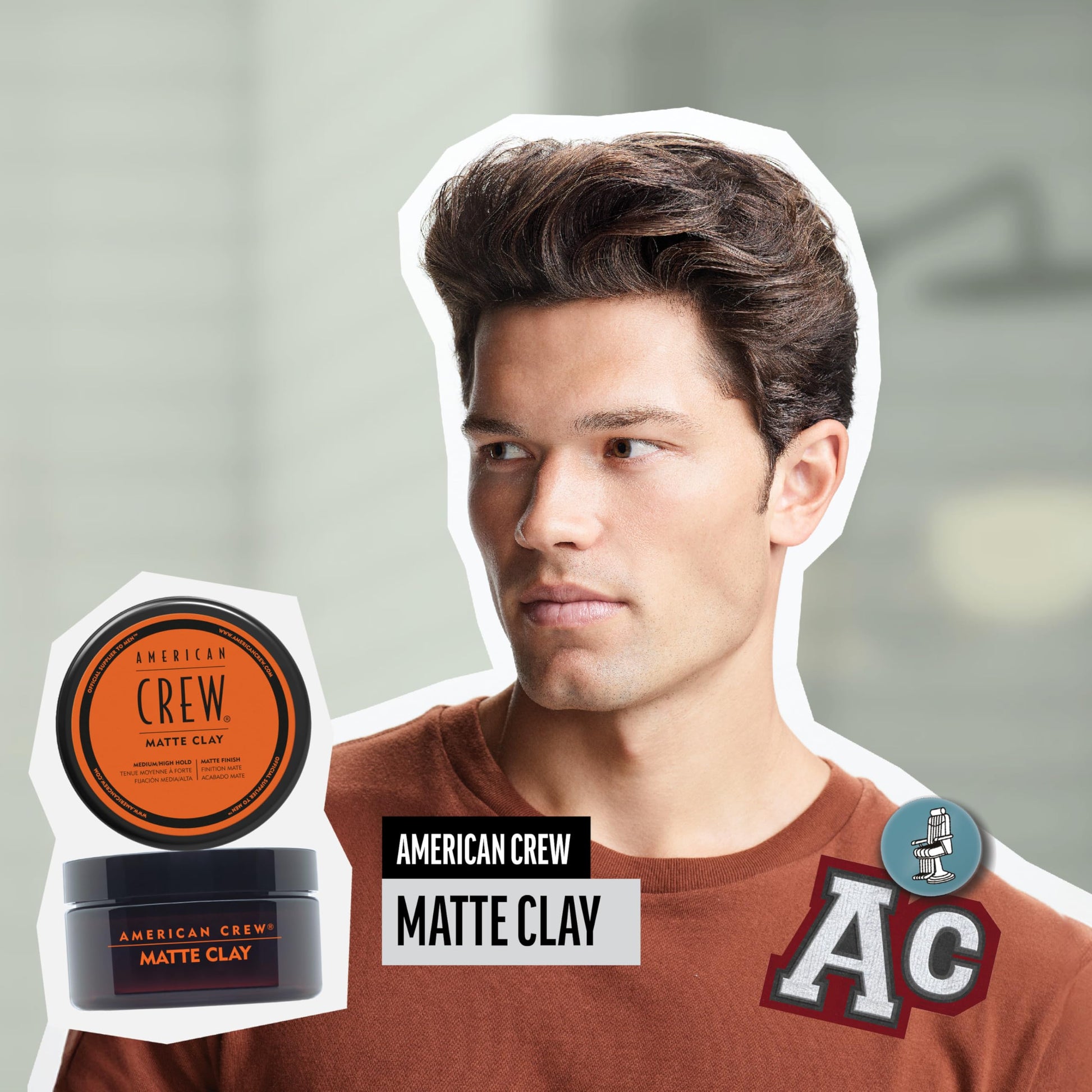 Gray American Crew Men's Hair Matte Clay, Like Hair Gel with Medium/High Hold, 3 oz