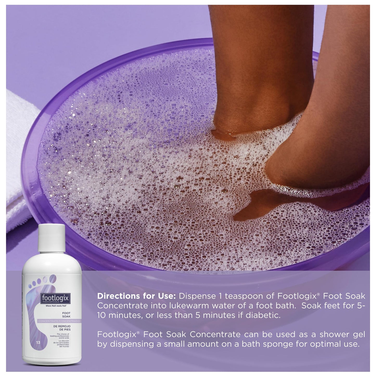 Light Slate Gray FOOTLOGIX Foot Soak Concentrate, 8.45 oz - Gentle Cleansing, Foot Bath Soak, Soften Dry Feet and Calluses