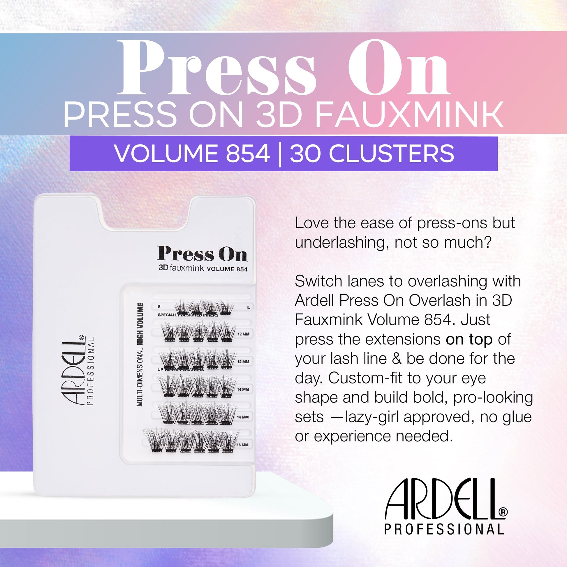 White Smoke Ardell Press On Overlash 3D Fauxmink Volume 854 – Self Adhesive Lash Clusters, No Glue Needed Eyelashes, Pre Glued Cluster Eyelash Extensions, 1 Pack