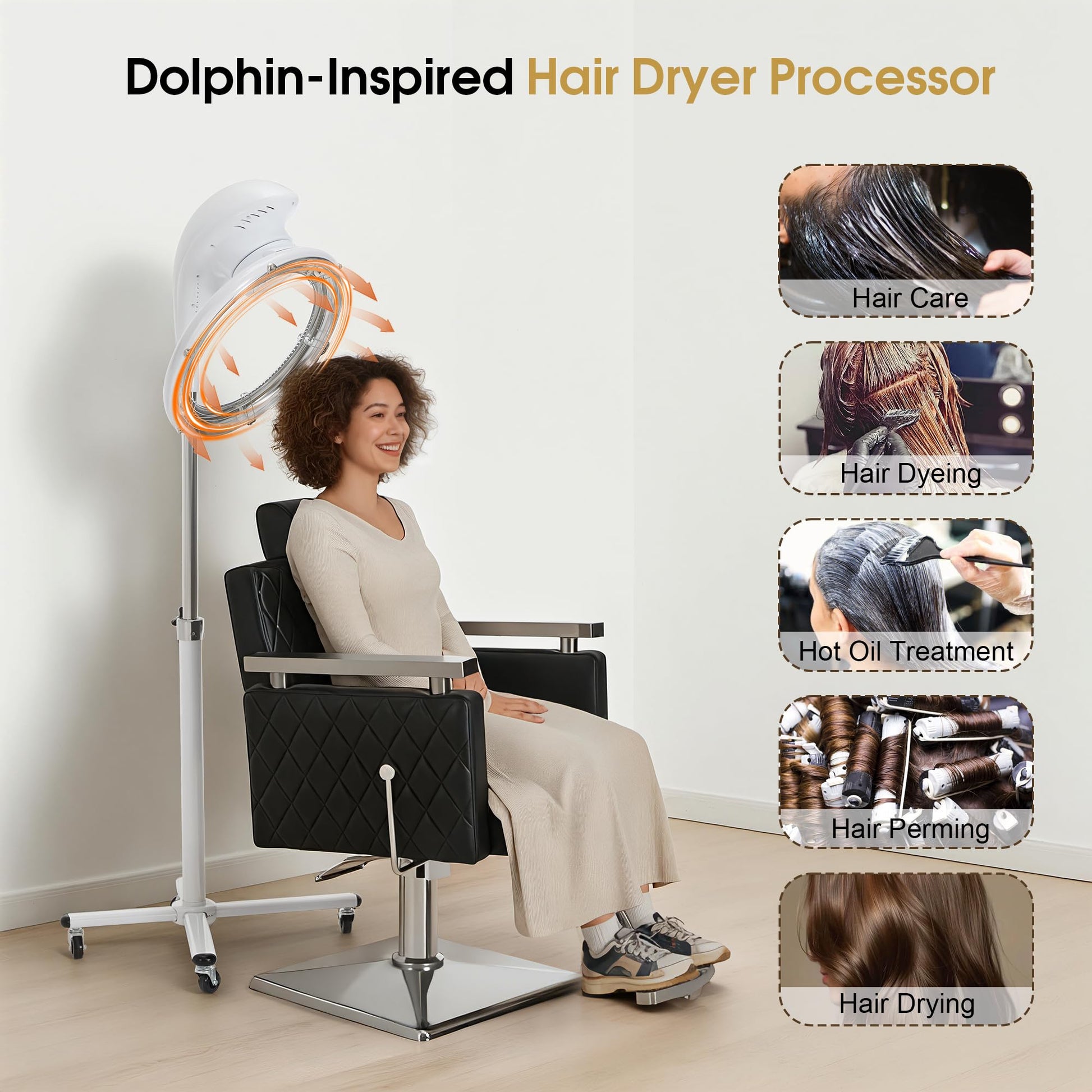 Lavender BarberPub Orbiting Hair Dryer Processor with Adjustable Height & Smart Control Panel, 1100W Salon Hair Care Stand Station with Rolling Base for Hairstylist HDP01 (White)