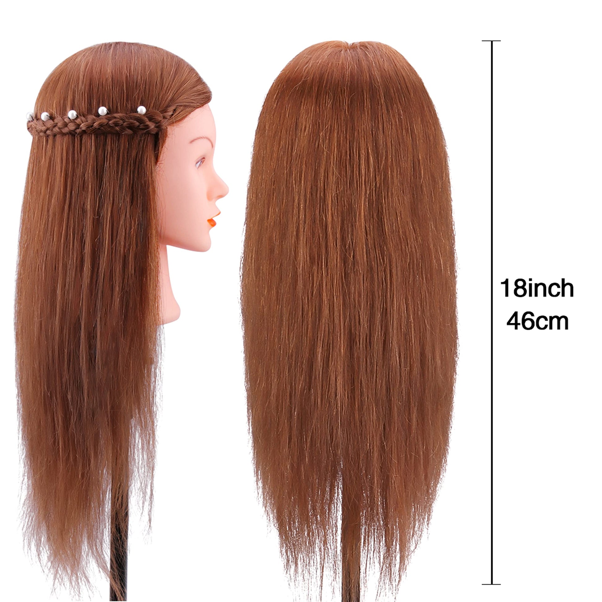 White Smoke Mannequin Head with 100% Human Hair, TopDirect Real Hair Cosmetology Mannequin Head Hair Styling Hairdressing Practice Training Doll Head with Clamp Holder and Tools (Dark Brown)