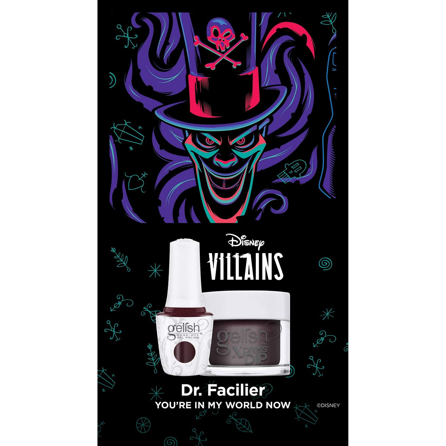 Black Gelish Xpress Dip "You're In My World Now" Disney Villains Collection, 1.5 oz. - Deep Burgundy Pearl