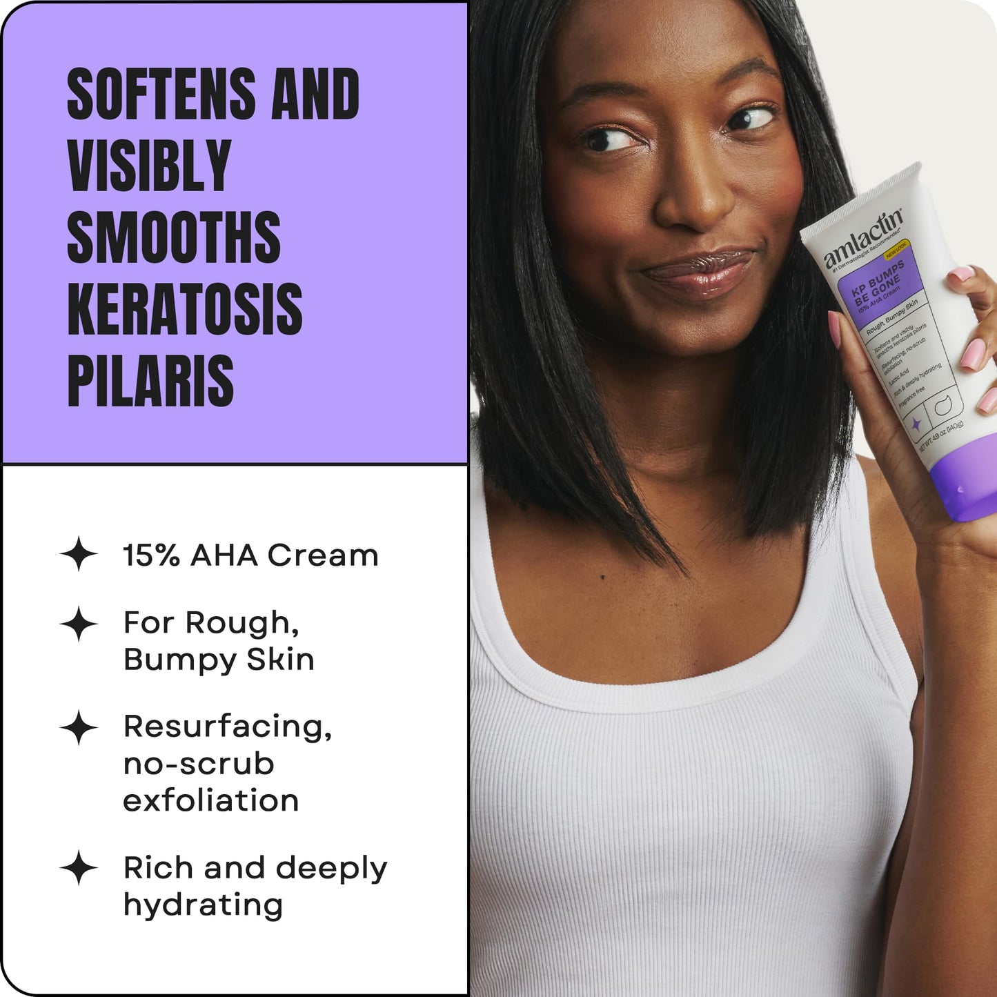 White Smoke AmLactin KP Bumps Be Gone - Therapeutic Body Cream for Keratosis Pilaris - No-Scrub Exfoliator and Body Moisturizer for Dry Skin with 15% Lactic Acid AHA, 3 oz (Packaging May Vary)