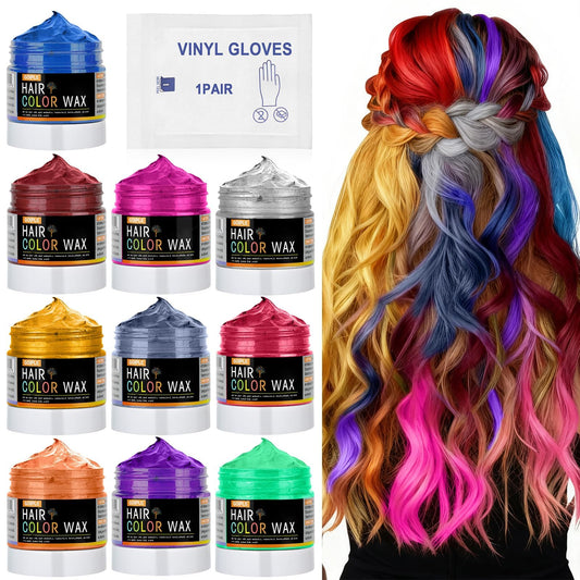 White Smoke 10Pcs Temporary Hair Color Wax for Christmas Party, Daily Party Cosplay Stocking Stuffers DIY Washable Hair Chalk Natural Instant Hair Color for Women Temporary Hair Dye for Kids Teens Women Men 40g
