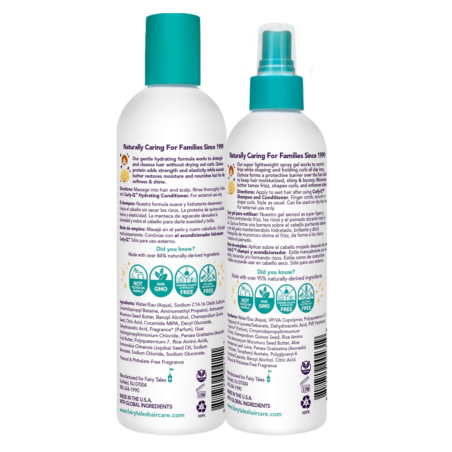 White Smoke Fairy Tales Curly Q Hydrating Kids Shampoo 12oz and Styling Spray Gel 8oz - Paraben, Sulfate, Gluten, and Nut Free - For All Curl Types Including Multi Cultural Hair (2 Pack)