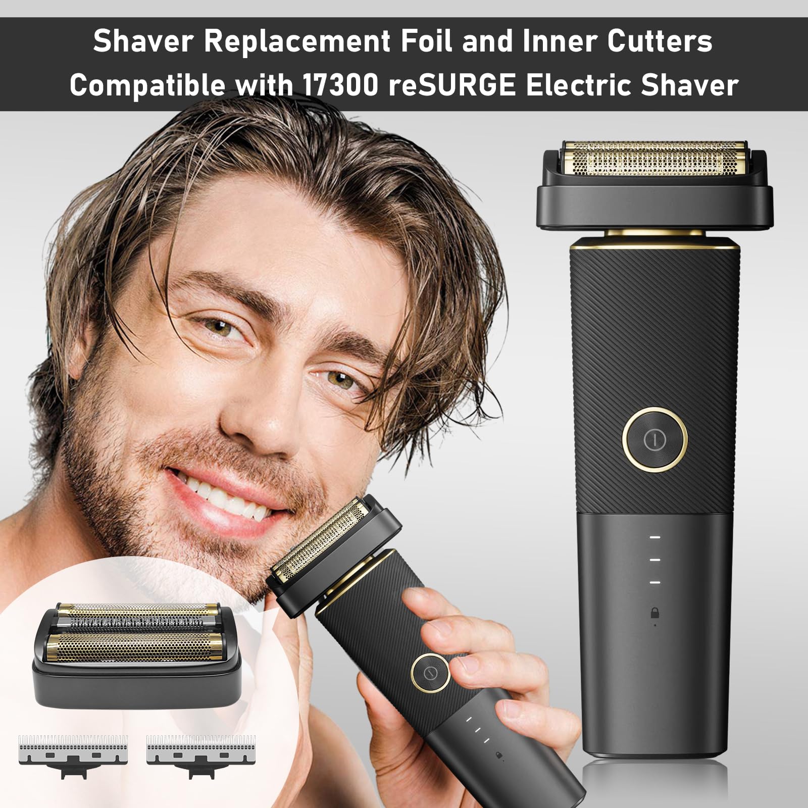 Lavender Replacement Foil & Inner Cutters Compatible with Andis 17300 reSURGE Electric Shaver, Black (2 Pack)