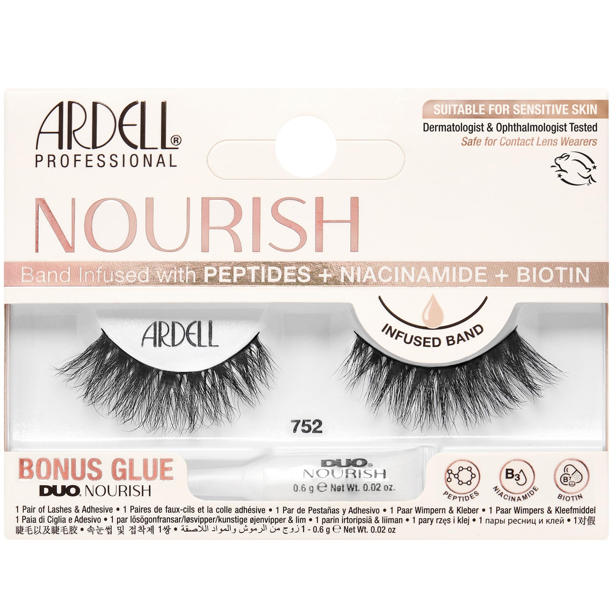 Seashell Ardell Nourish Lashes 752 – Voluminous False Eyelashes with Peptides & Biotin Infused Band, Lash Glue Included, Fluffy Wispy Strip Lashes for Sensitive Eyes