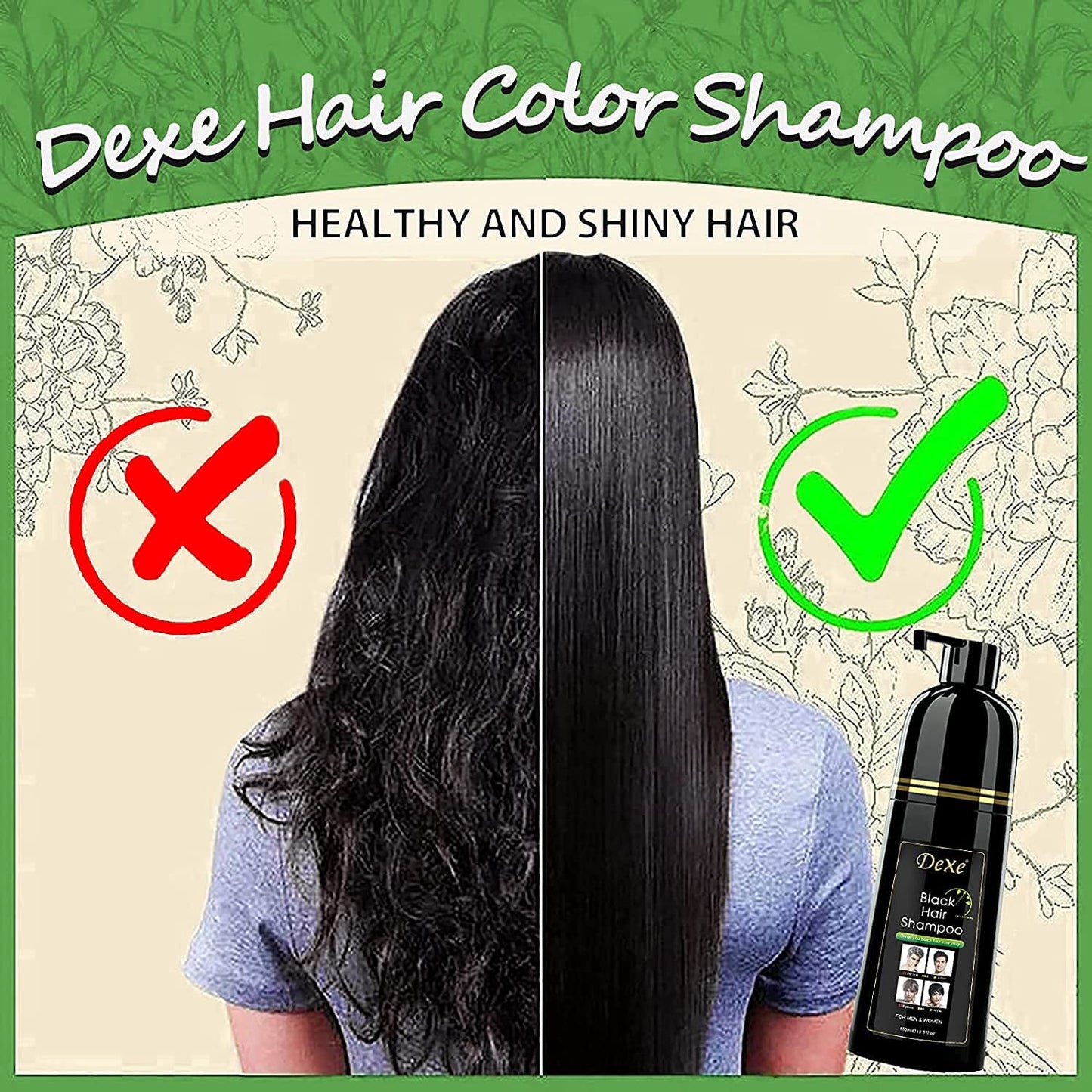 Black Dexe Hair Dye Shampoo 14.1 Fl Oz, Gray Hair Coverage, Black Hair Dye, Hair Color Shampoo, Black Hair Shampoo for Men & Women