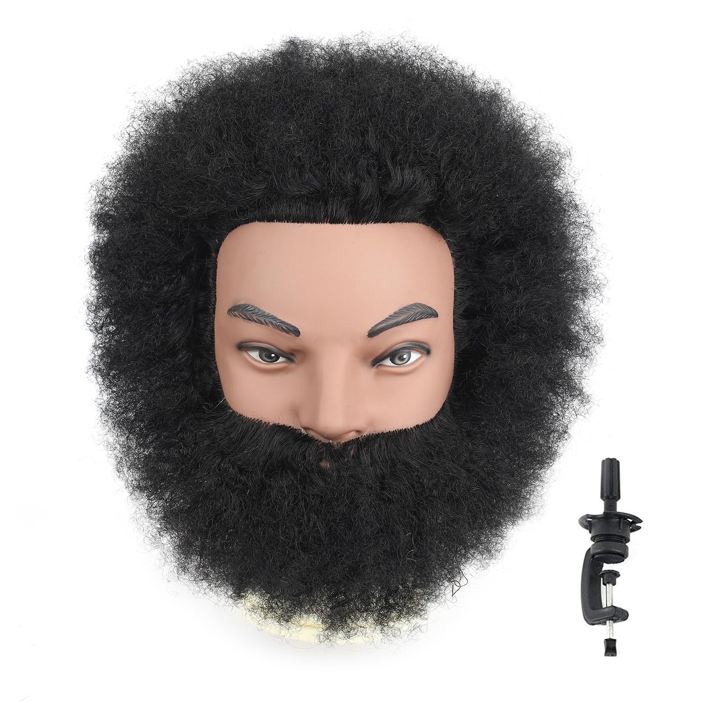 White Smoke Stancia 6’’ Afro Male Mannequin Head with Beard, Manicans Full Head Real Hair for Hairdresser Barber, Manikin Head for Practice Styling Cornrow Braiding with Clamp Stand