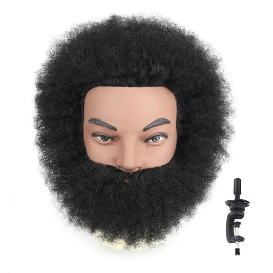 White Smoke Stancia 6’’ Afro Male Mannequin Head with Beard, Manicans Full Head Real Hair for Hairdresser Barber, Manikin Head for Practice Styling Cornrow Braiding with Clamp Stand