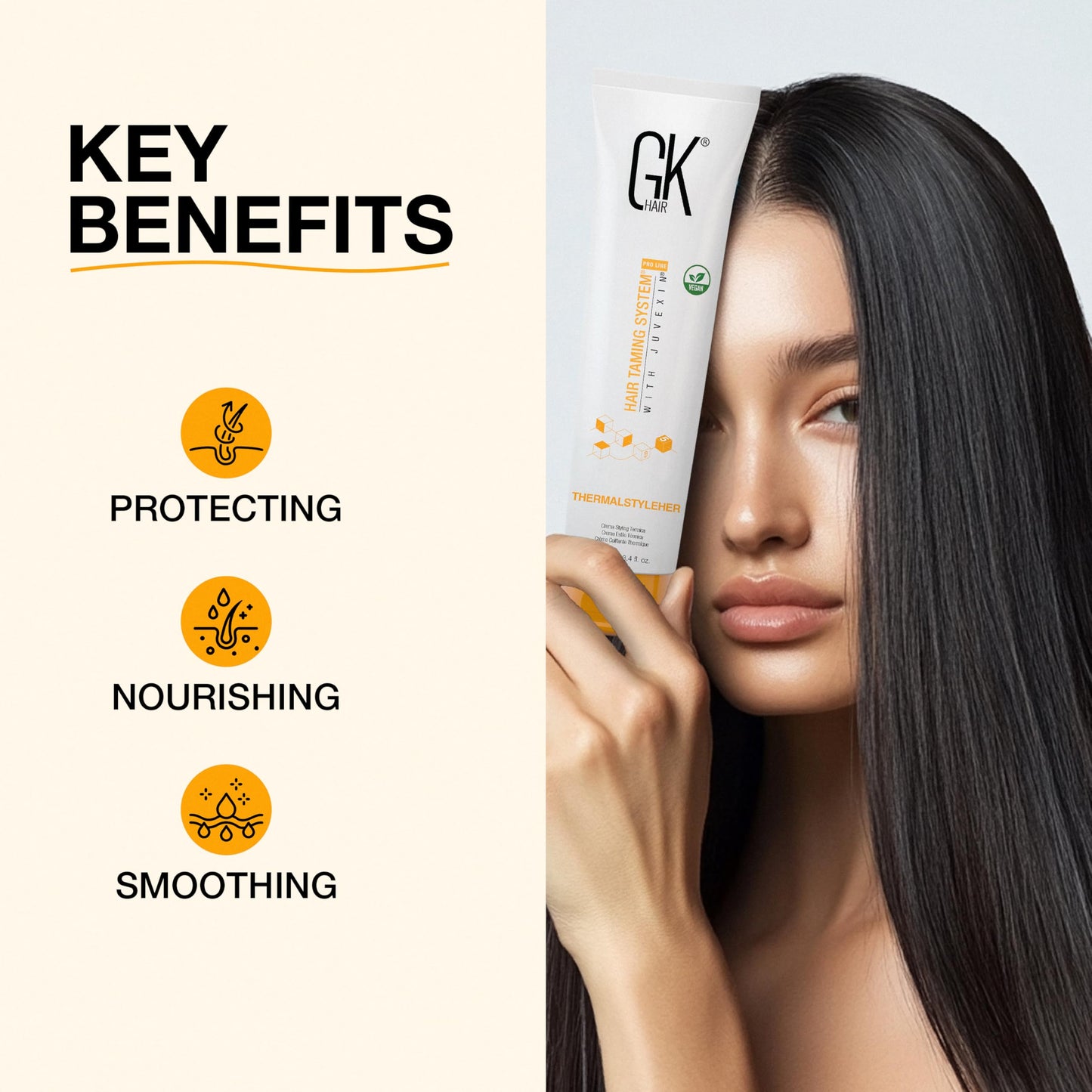 Seashell GK HAIR Thermastylher Cream 3.4 oz – Heat Protectant Styling Cream, Blow Dry Cream for Frizz Control, Smooth & Strengthen Hair, Heat Protection for All Hair Types