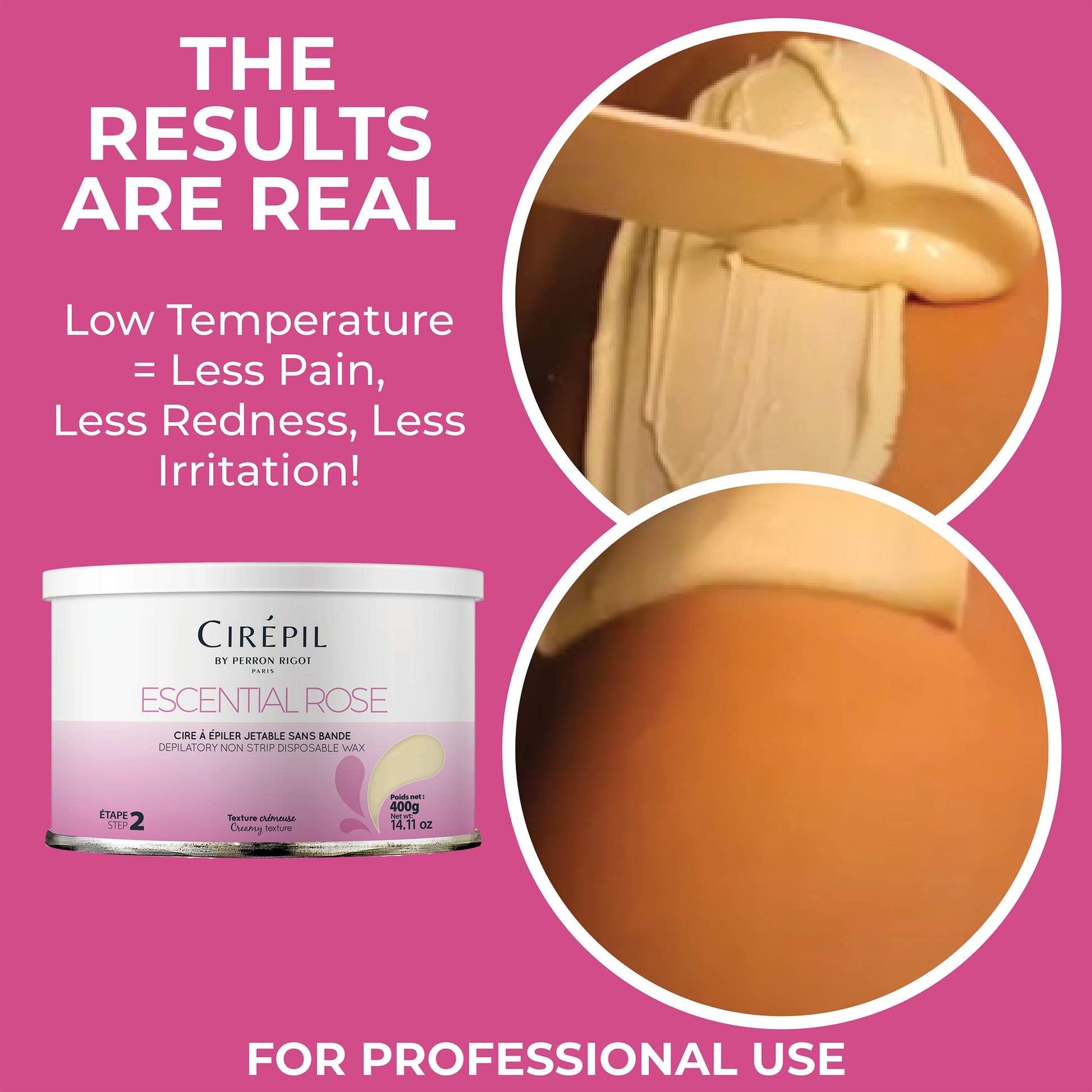 Violet Red Cirepil - Escential Rose - 400g / 14.11 oz Hard Wax Tin - Creamy Stripless Wax for Sensitive Areas - Effective on Short & Shaved Hair - Professional Body & Bikini Depilatory Refill