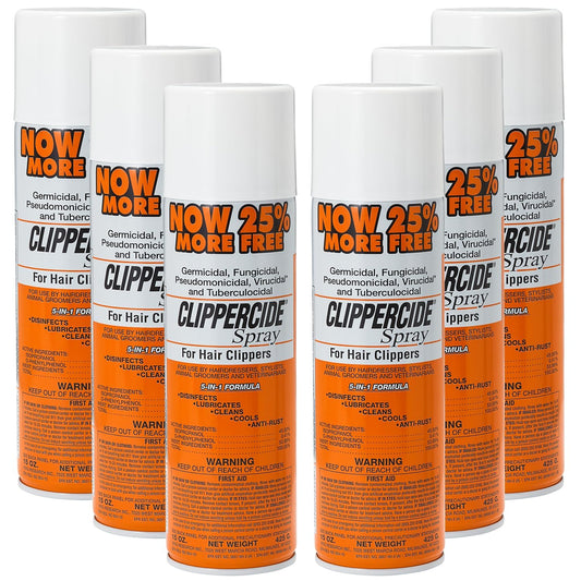 White Smoke CLIPPERCIDE 5-in-1 Clipper Disinfectant Spray 15oz, 6 Pack | Cleans, Lubricates, Cools, Prevents Rust & Disinfects | Professional Clipper Spray for Barbers, Stylists & Pet Groomers | Made by BARBICIDE