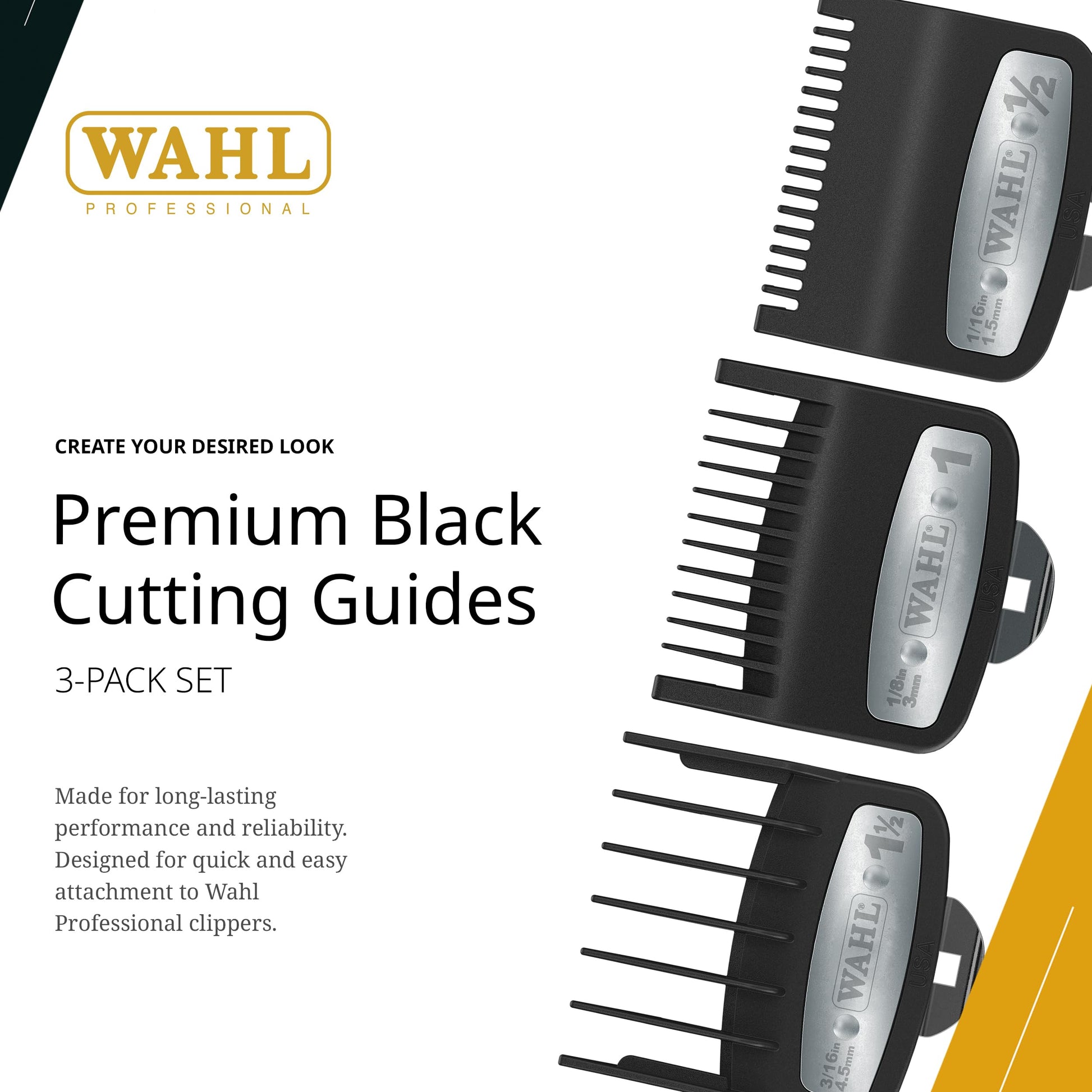 White Smoke Wahl Professional 3 Pack Premium Attachments, Secure-Fit Clipper Comb Set, Durable, Includes 1/2", 1", and 1 1/2" Sizes