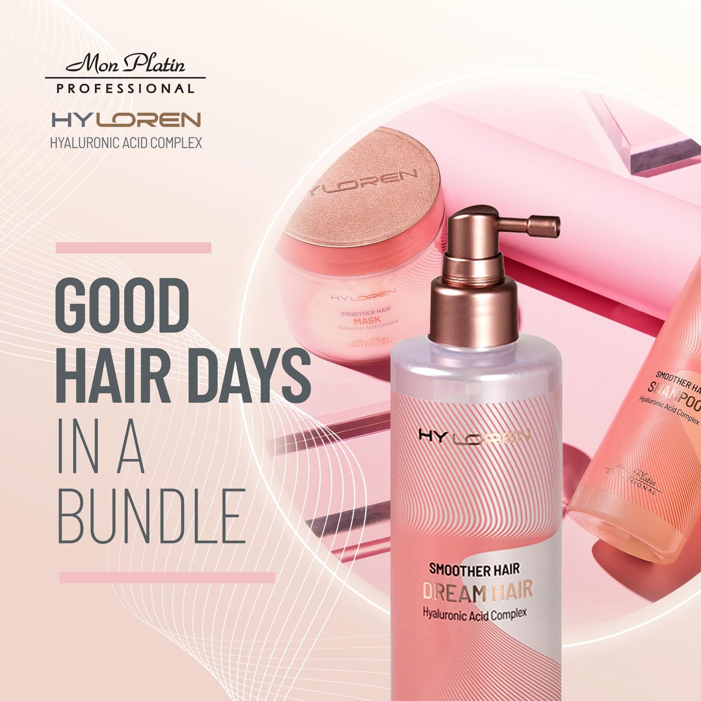 Misty Rose Mon Platin Hair Mask & Dream Hair Spray Bundle, Smoothing Shampoo – Deep Conditioning Anti-Frizz Formula for Straightened Hair with Glossy Shine & Heat Protection