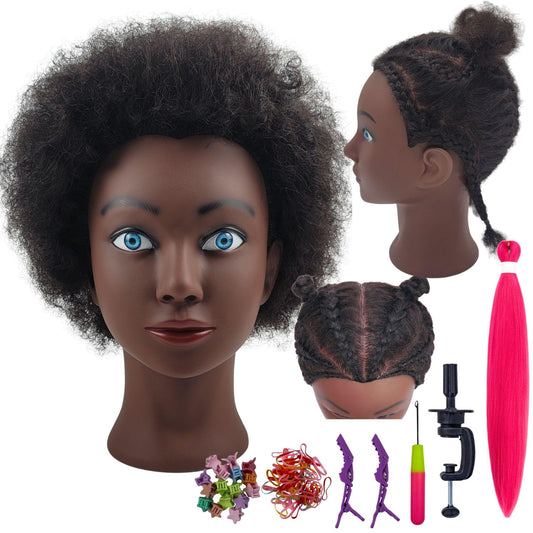 White Smoke Afro Curly Hair Mannequin Head for Braiding Practice, 8" Real Human Hair Mannequin Head for Cosmetology Students Mannequin Doll Head for Hair Styling Kids