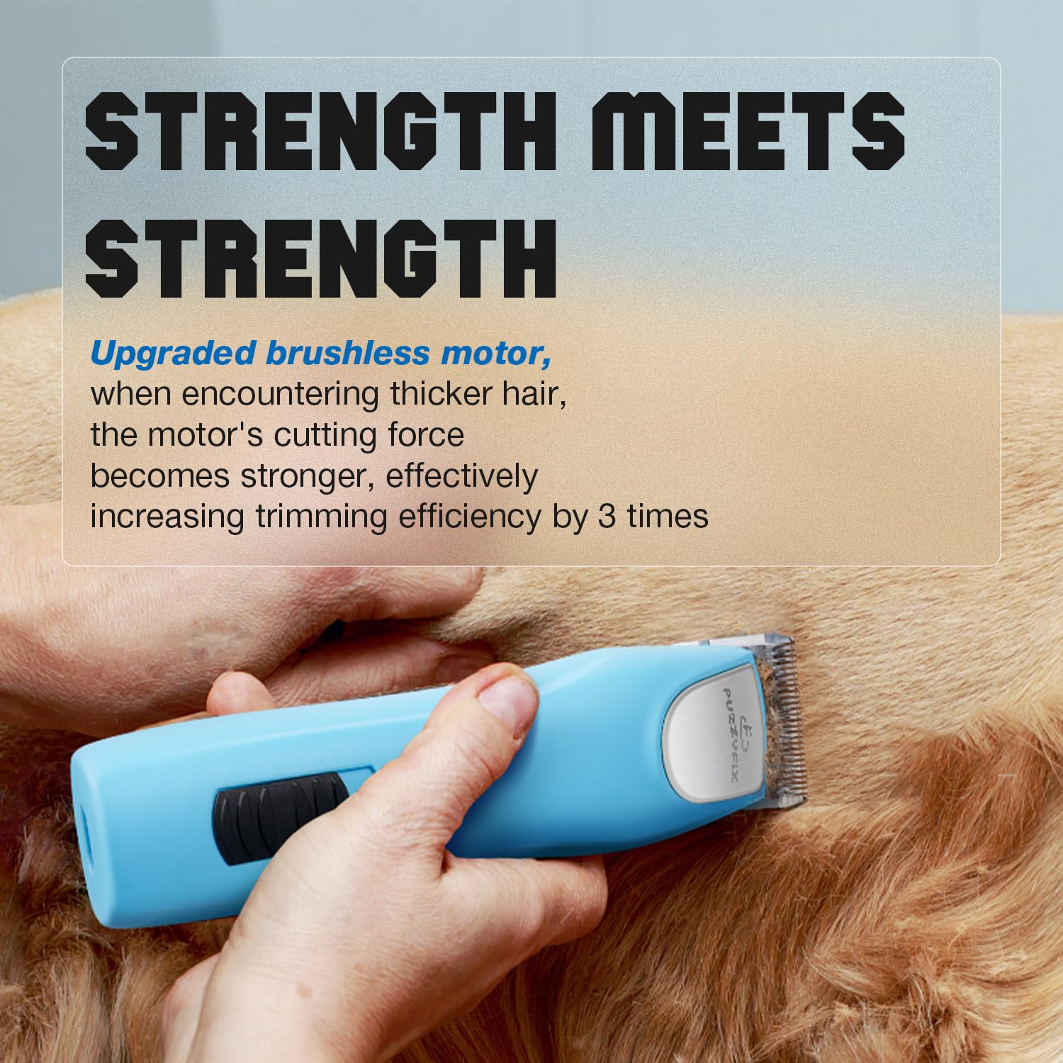 Tan FuzzyFix Professional Dog Clippers for Grooming - 2 Speed for Thick Curly Matted Coats, Low Noise Cordless Pet Hair Trimmer with Detachable A5 Blade & Metal Guide Combs Kit for Horse Animal Breeds