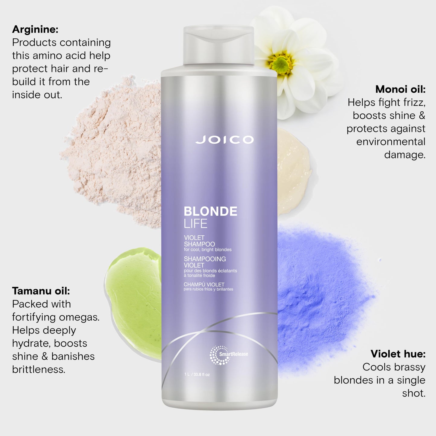 Lavender Joico Blonde Life Violet Shampoo | For Cool & Bright Blonde Hair | Neutralize Brassy Tones | Banish Yellow Tones | Boost Shine | Sulfate Free | With Monoi & Tamanu Oil | 33.8 Fl Oz