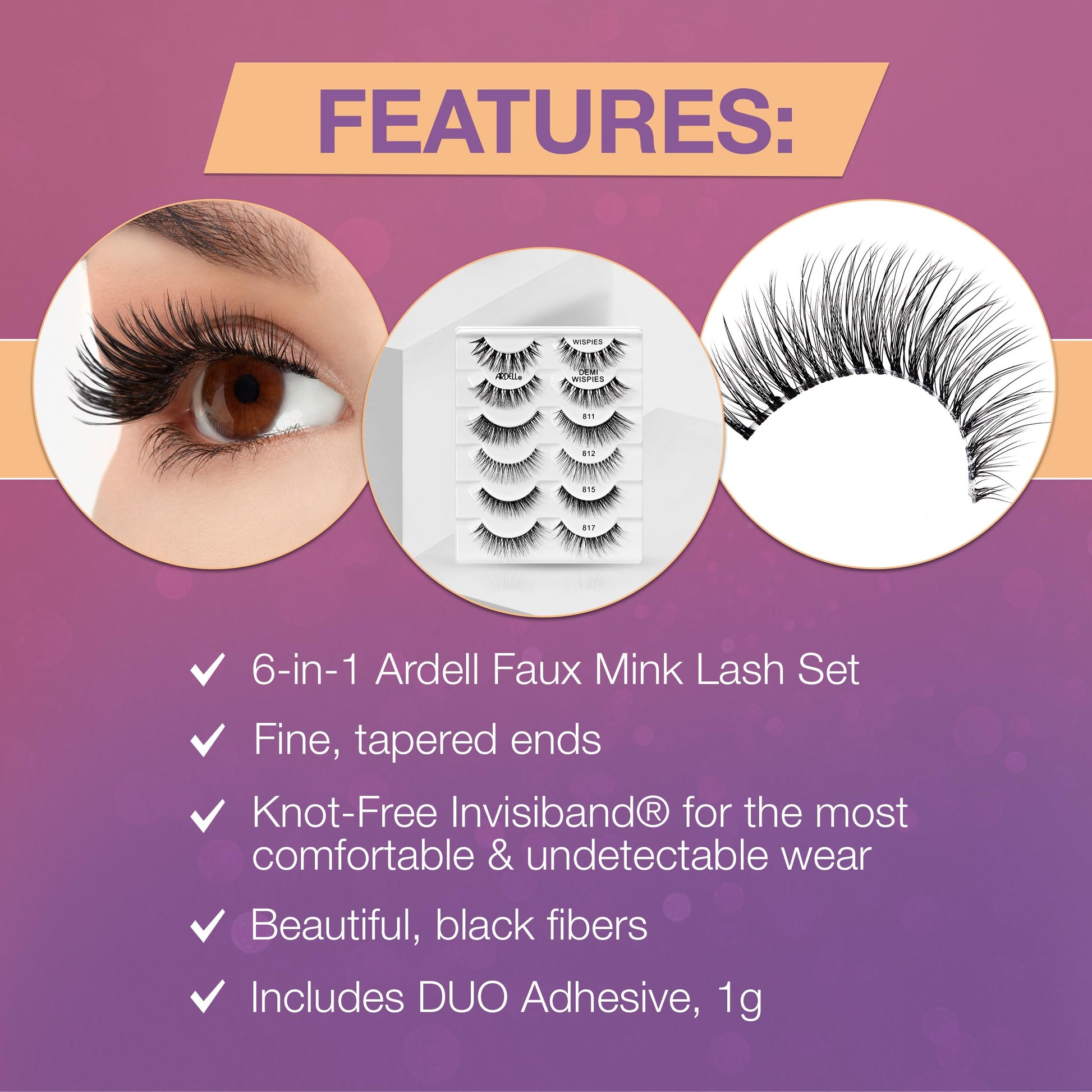 Dim Gray Ardell Faux Mink Wispy False Eyelashes Lookbook Lash Set – Natural Look Wispy Lashes Strip (Demi Wispies, 811, 812, 815, 817) with Lash Adhesive, 6 Pairs, 1 Pack