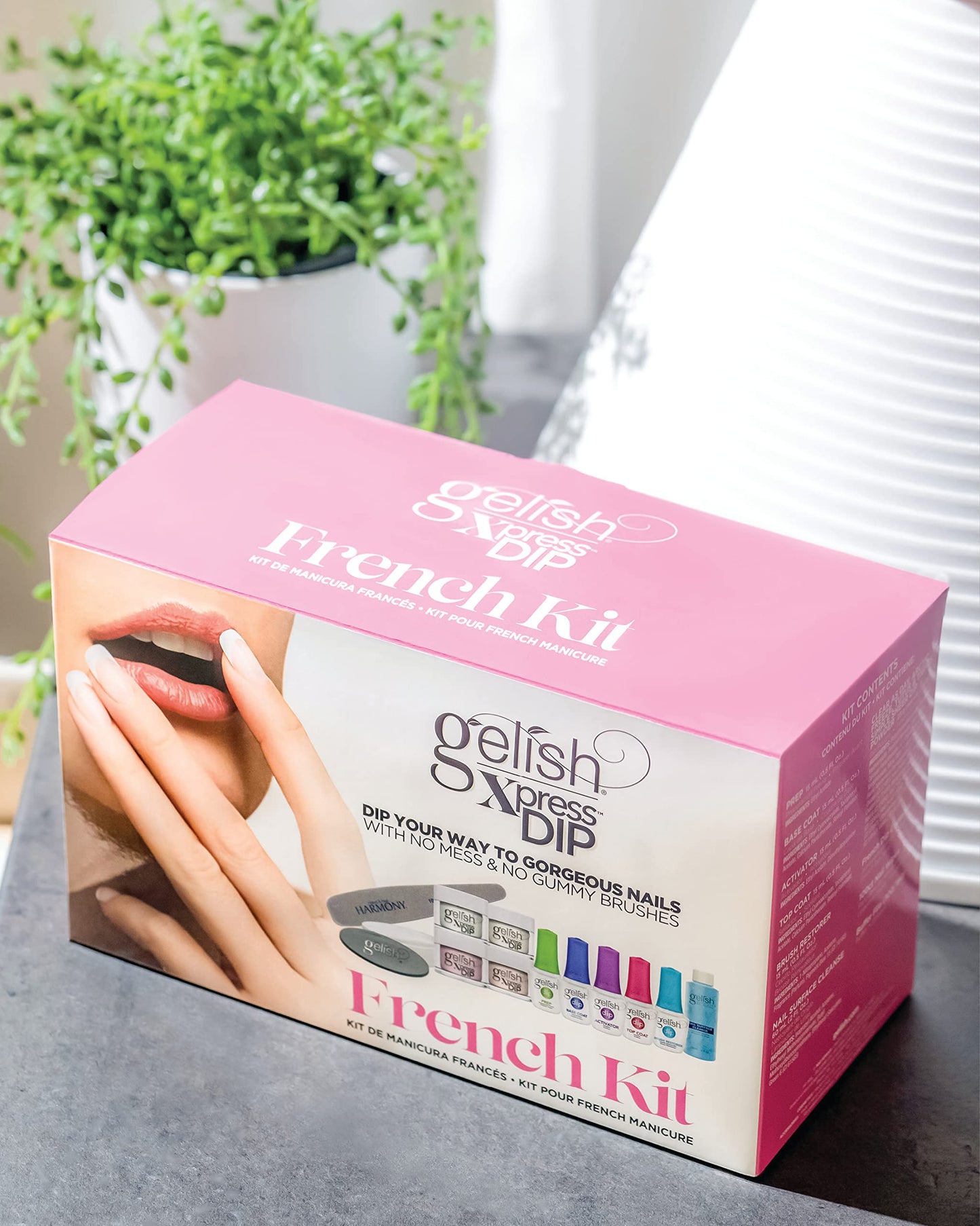 White Smoke Gelish Xpress Dip N Brush French Kit - Powder Colors, Built-In Activator, 21+ Days Chip Proof Wear, Nail Dip Powder, Nail Kit, Dipping