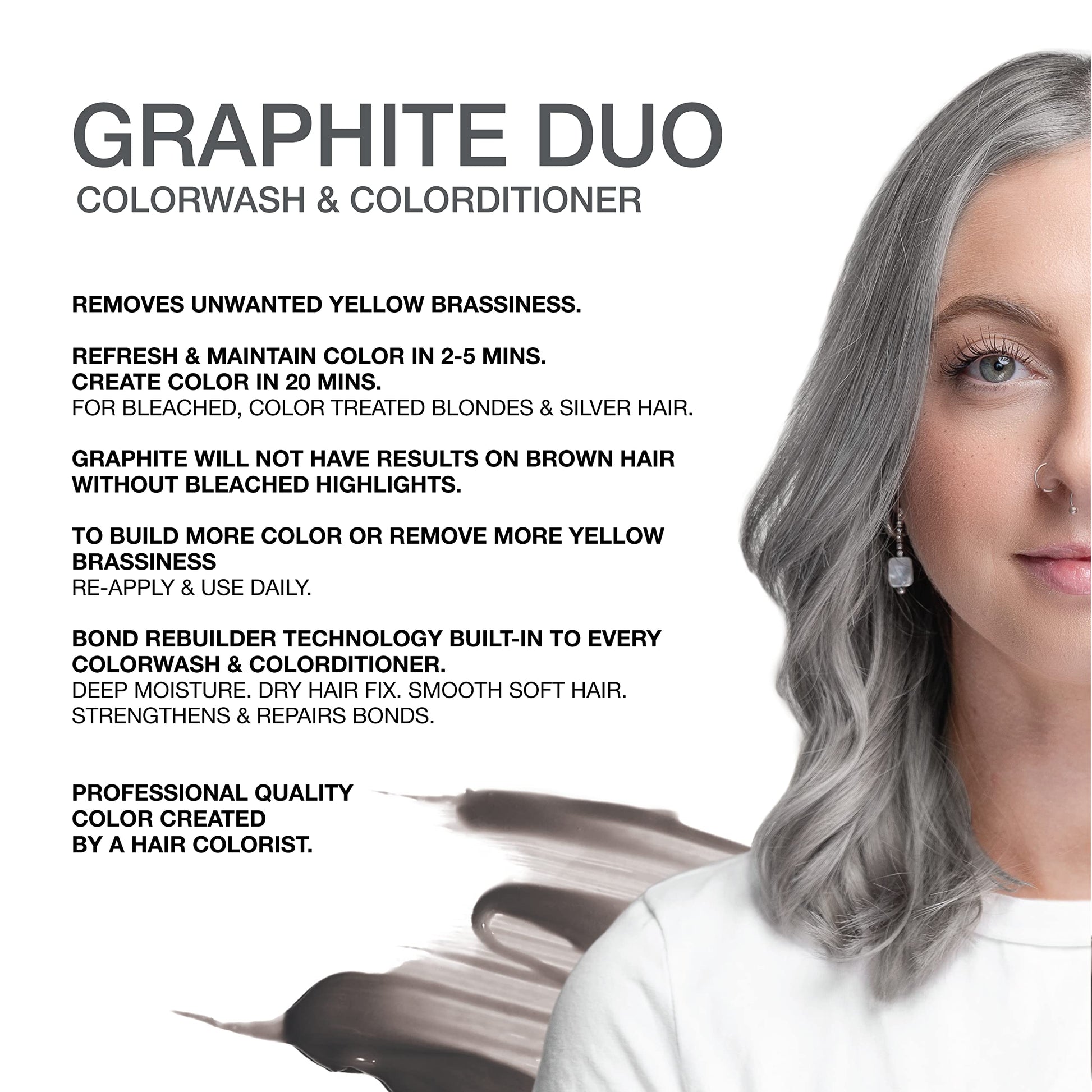 White Smoke Celeb Luxury Viral Pastel Graphite Duo, Color Depositing Colorwash Shampoo & Conditioner with Bondfix Bond Rebuilder, Semi Permanent Hair Colour Glaze, Maintains and Refreshes Metallic Silver Color