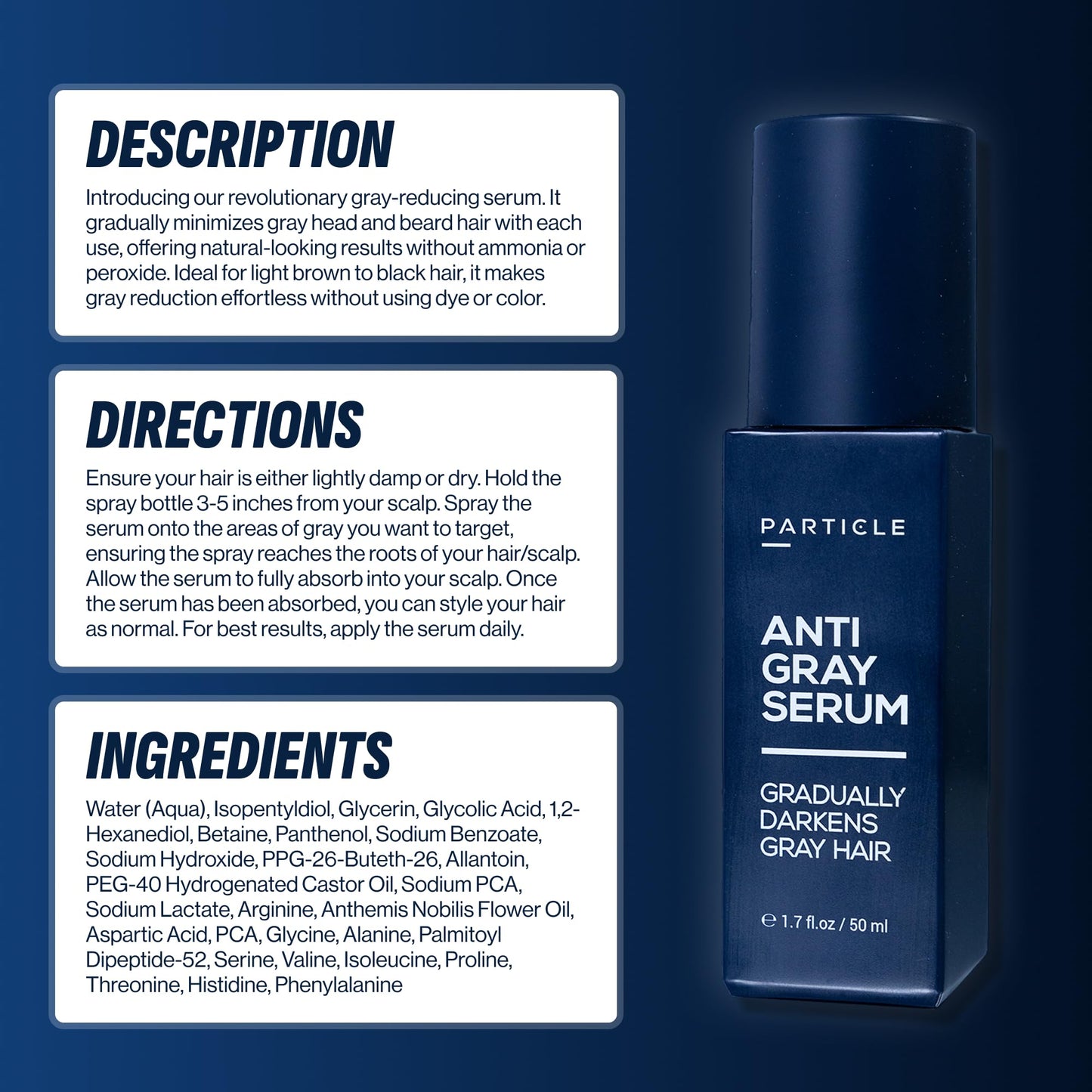 Black Particle Anti-Gray Serum for Men – Gradually Reduces Gray Hair on Head & Beard Without Dye – Natural Gray Reduction with Silverfree™, Vitamin A, Melitane & Allantoin – Peroxide & Ammonia Free