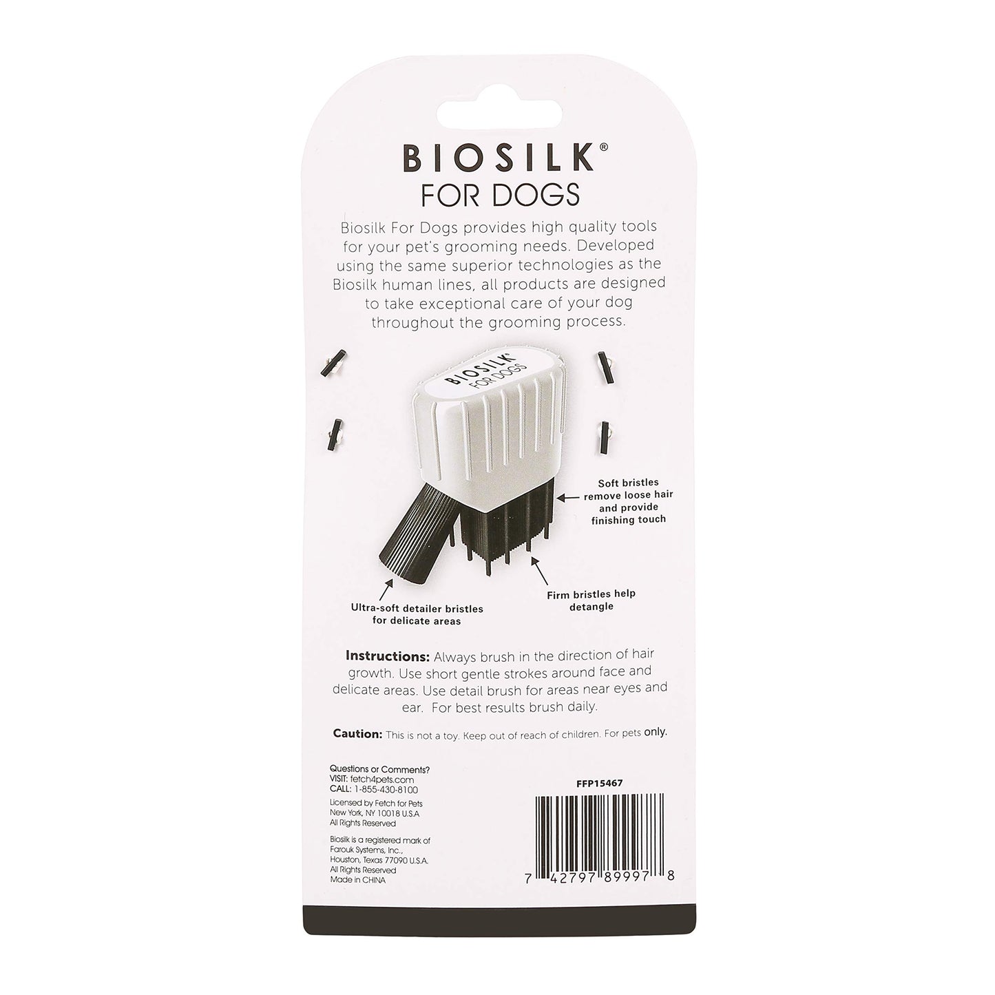 White Smoke BioSilk Facial Brush with Silk Therapy for Dogs - Grooming Brush with Detailer Bristles for Hard to Reach Areas on Dog Faces