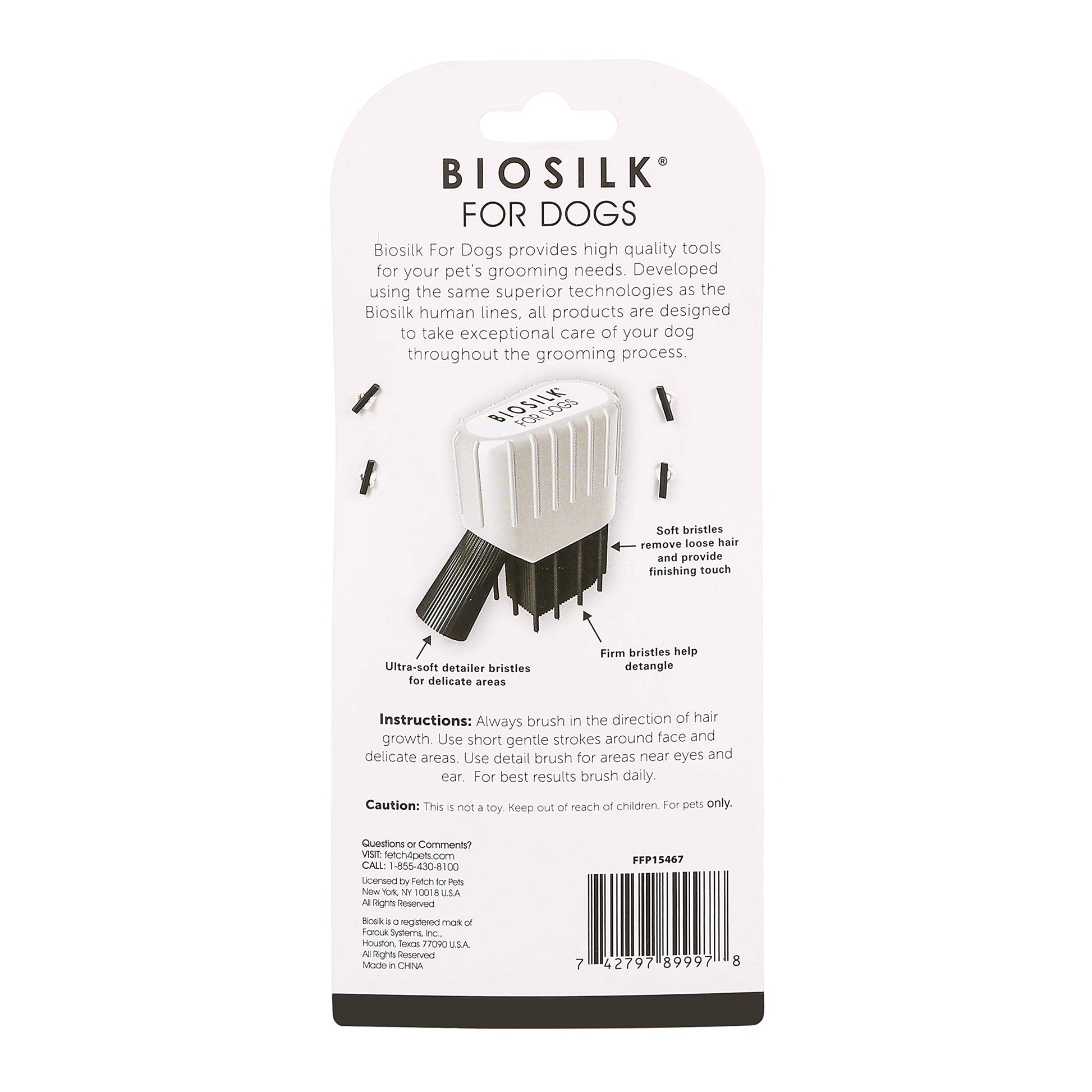 White Smoke BioSilk Facial Brush with Silk Therapy for Dogs - Grooming Brush with Detailer Bristles for Hard to Reach Areas on Dog Faces