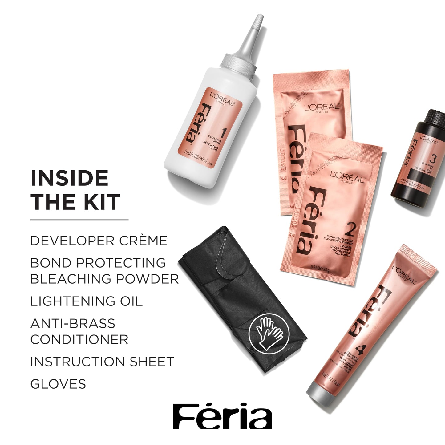 White Smoke L’Oreal Paris Feria Platinum Bounce Bond Care Lightening System, Lifts Up To 8 Levels, Includes Anti Brass Purple Conditioner, Platinum Bounce, 1 Hair Dye Kit