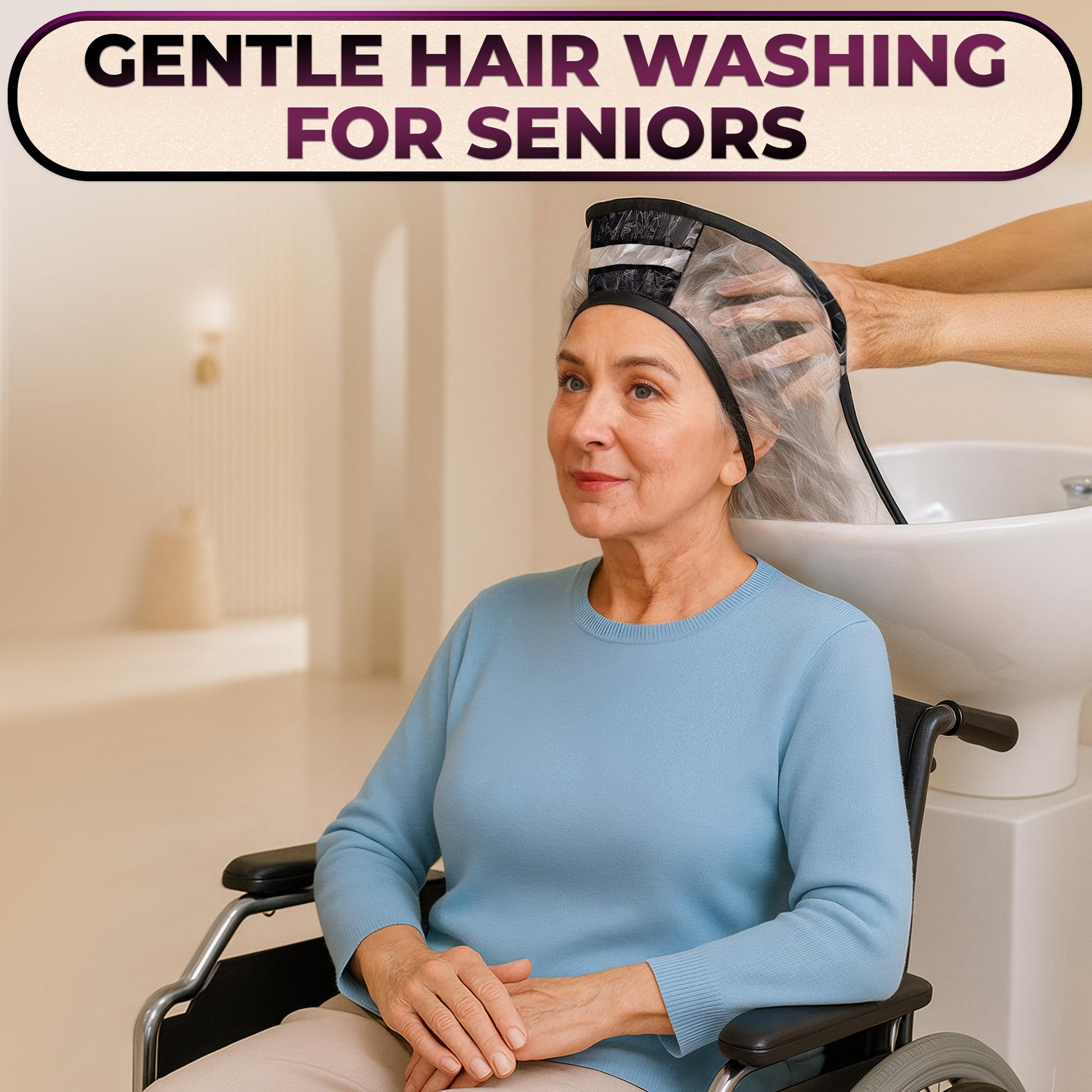 Tan Hair Funnel for Washing Hair for Elderly – Shampoo Cape with Waterproof PVC Build 20"x9.5" for Upright Sink Washing & No-Rinse Care – Shampoo Caps no Rinse for Gentle Bedridden Support & Home Use