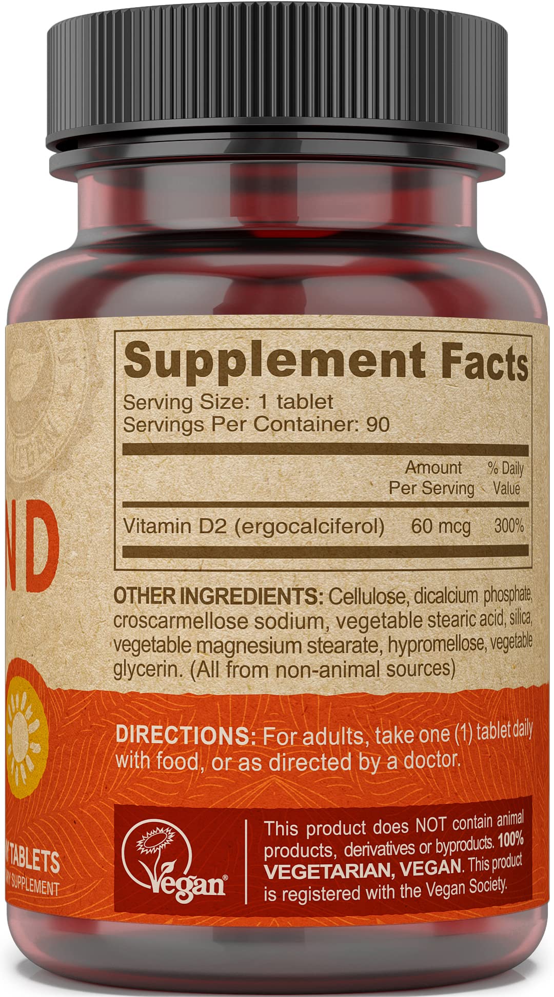 Tan DEVA Vegan Vitamin D2 60 mcg 2400 IU, Ergocalciferol Supplement with No Animal Ingredients, 90 Tablets (Pack of 2)