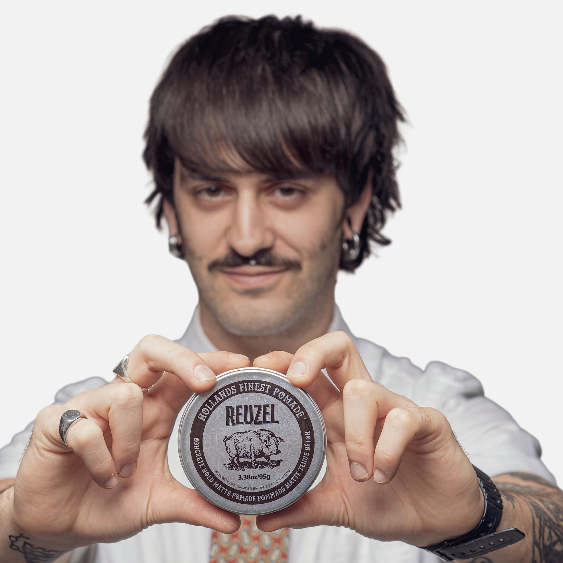 White Smoke REUZEL Concrete Matte Pomade, Strong All Day Hold, Water Soluble Styling, Matte Finish and Flake Free, Easy To Wash Out, For All Hair Types