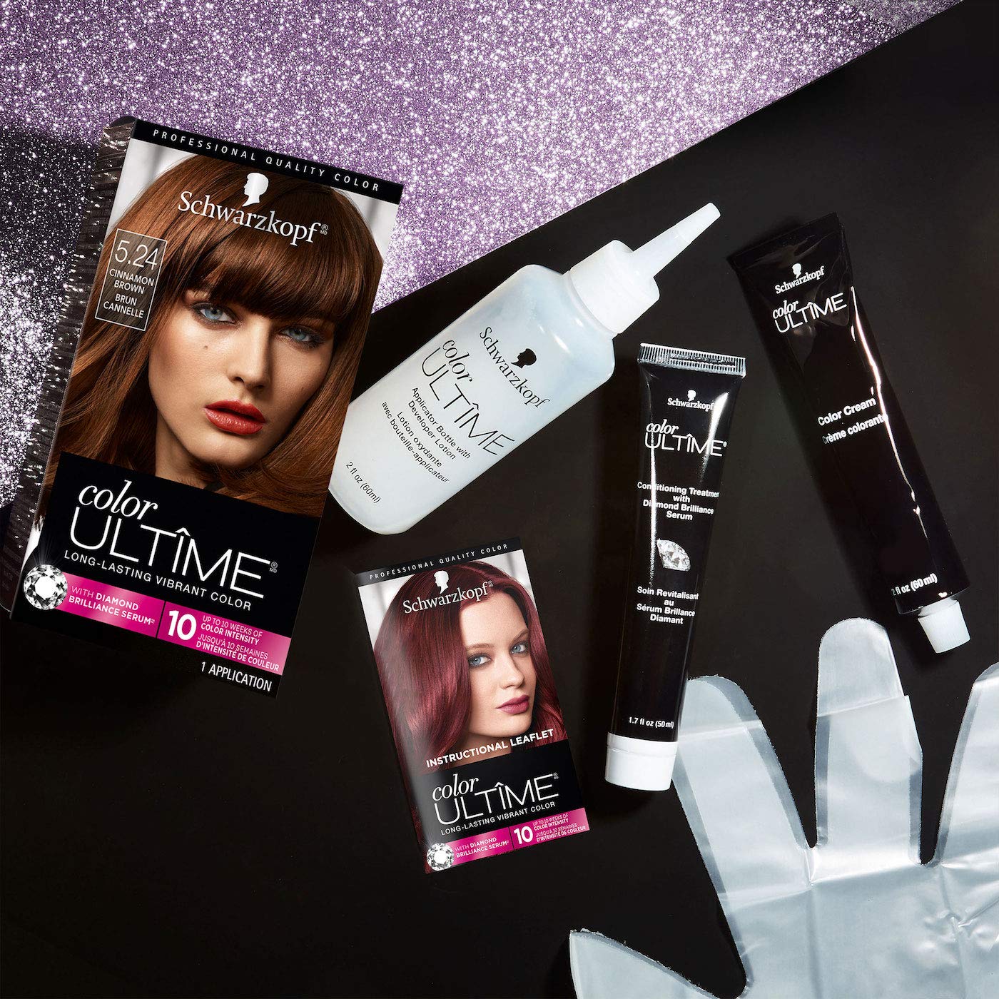 Black Schwarzkopf Color Ultime Permanent Hair Color Cream, 5.24 Cinnamon Brown