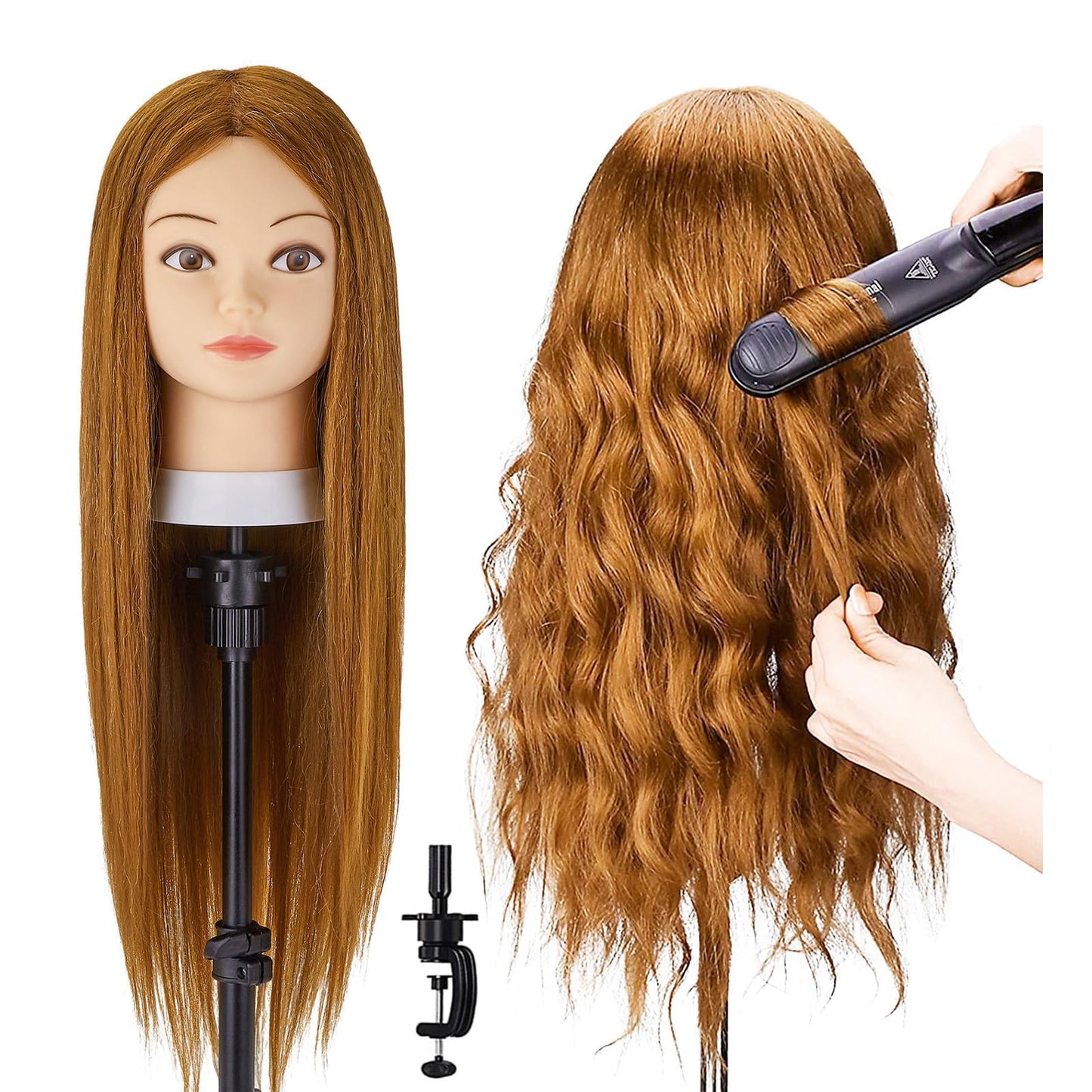 White Smoke Mannequin Head with 80% Human Hair, 28'' Doll Head for Cosmetology & Hairdresser, Real Hair Cosmetology Makeup Hairdressing Training Head