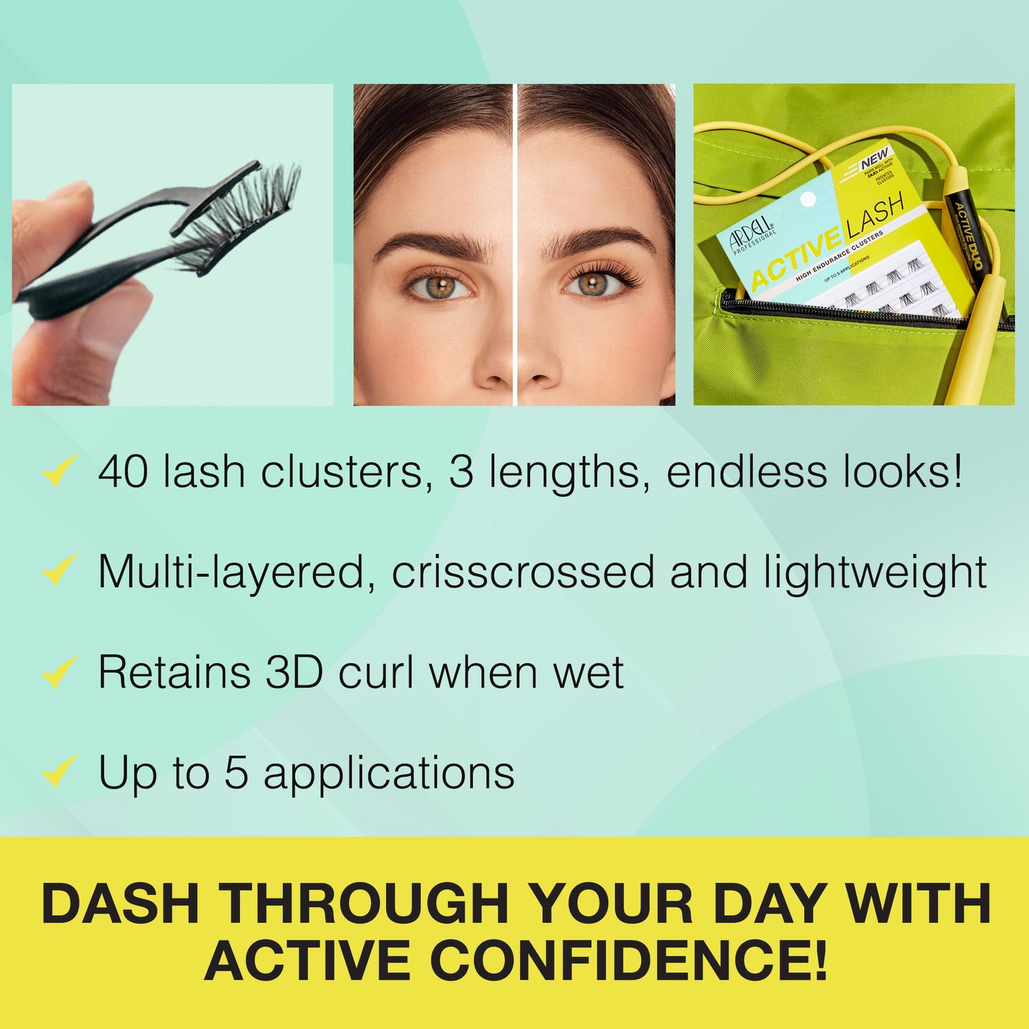 Powder Blue Ardell Active Lash Clusters, Dash - Waterproof, DIY Eyelash Extensions, Multi-Length Individual Lashes, Reusable False Eyelashes, 1 Pack