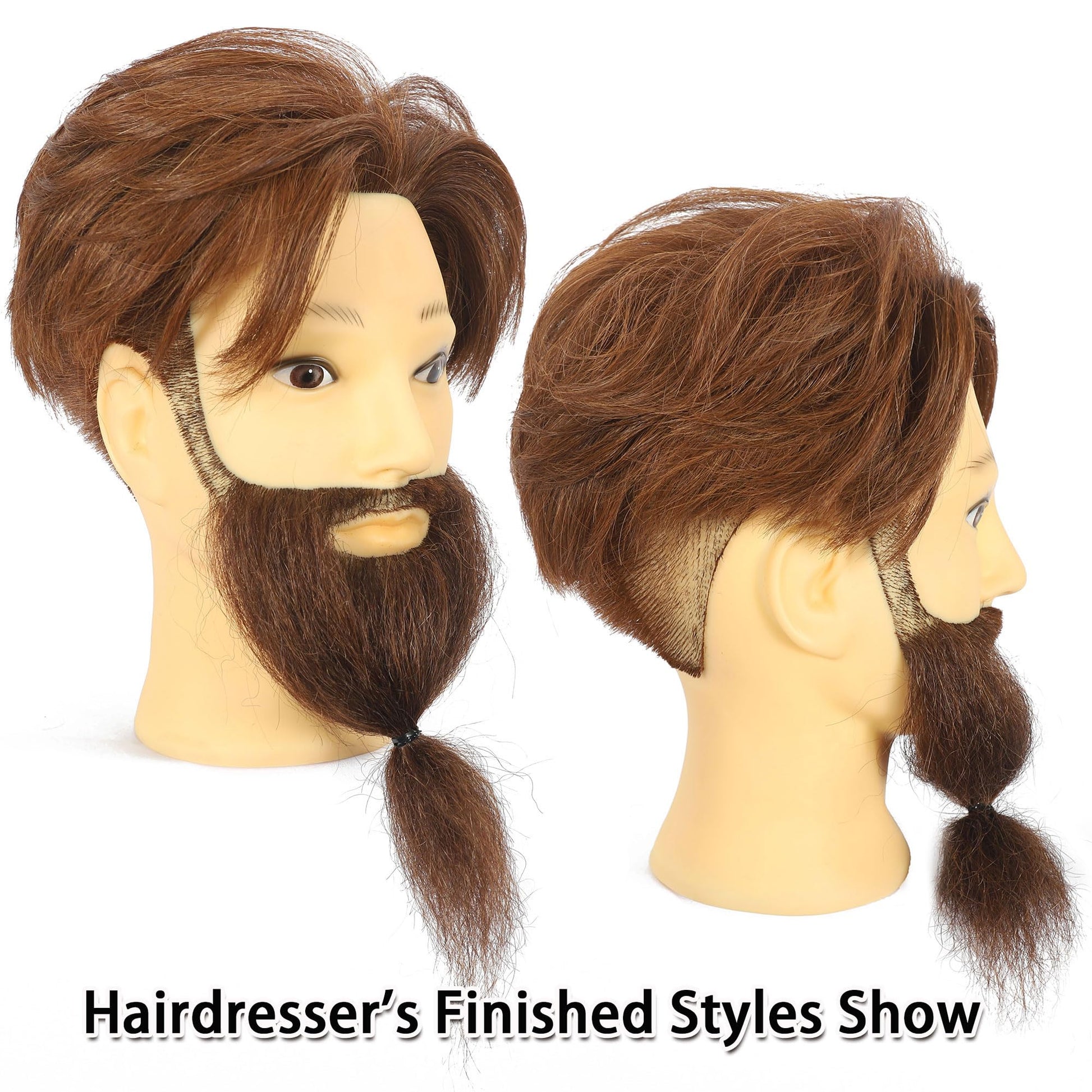 White Smoke TKIMHEQ Male Mannequin Head with Beard 100% Human Hair Haircut Training Head for Cosmetology Straight Thick Hair Manikin Head Doll Head with Stand Practice Cutting Styling (6 Inches Beard Brown#)