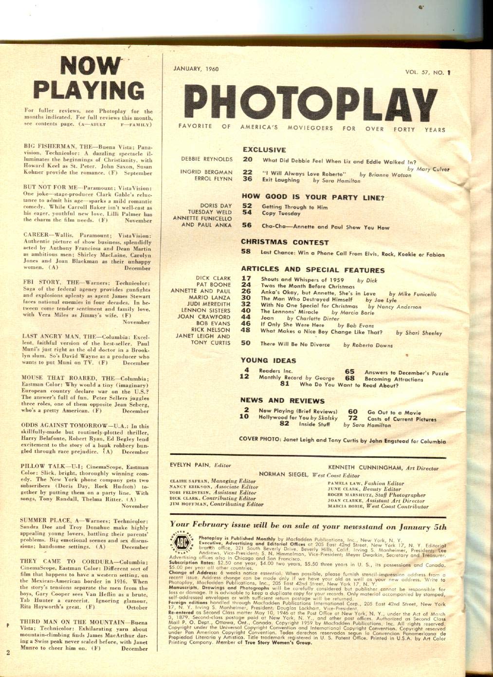 Wheat Photoplay-Tony Curtis-Janet Leigh-Mario Lanza-Errol Flynn-Jan-1960