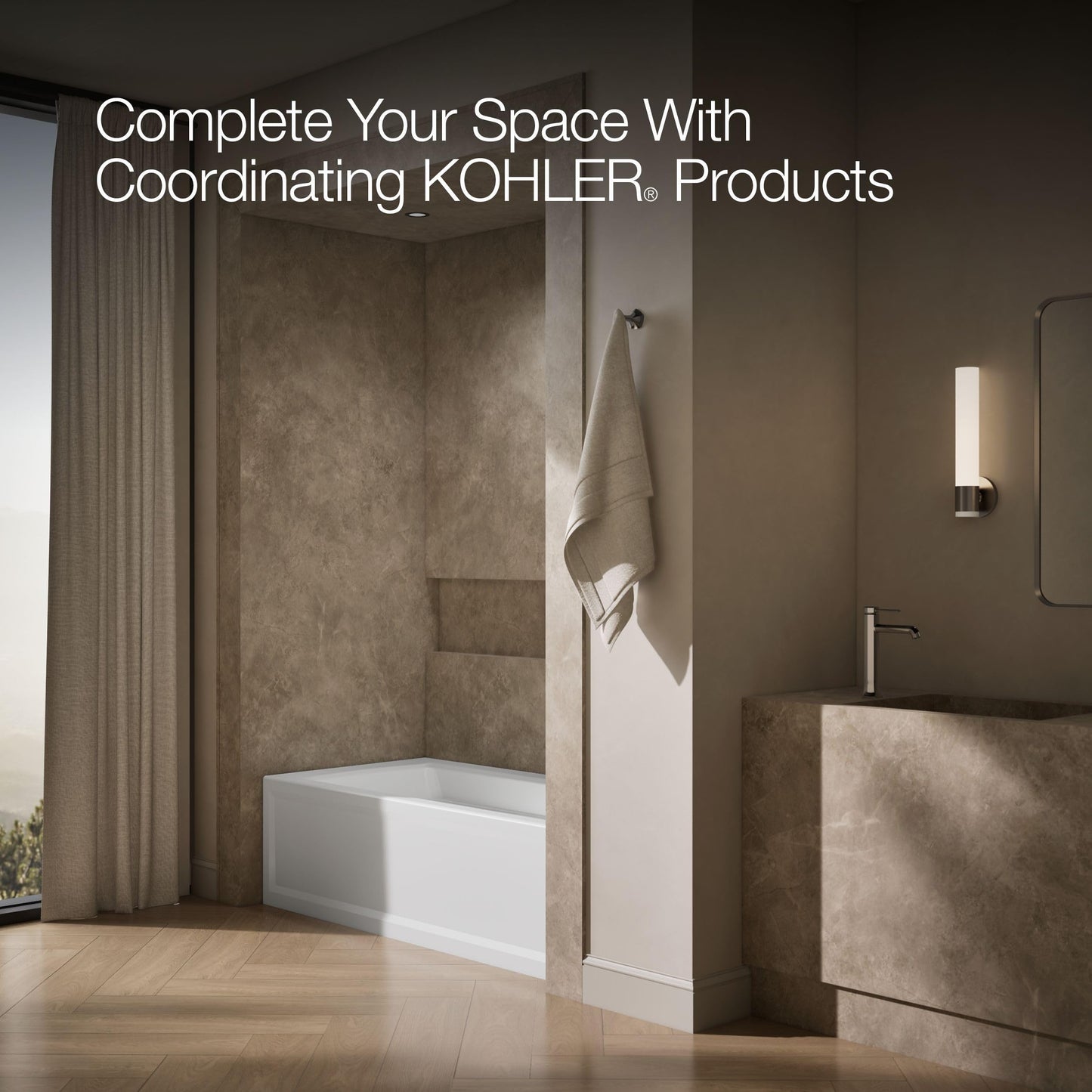 Dark Olive Green Kohler 1948-RA-0 Archer® 66" x 32" alcove bath, right drain, White