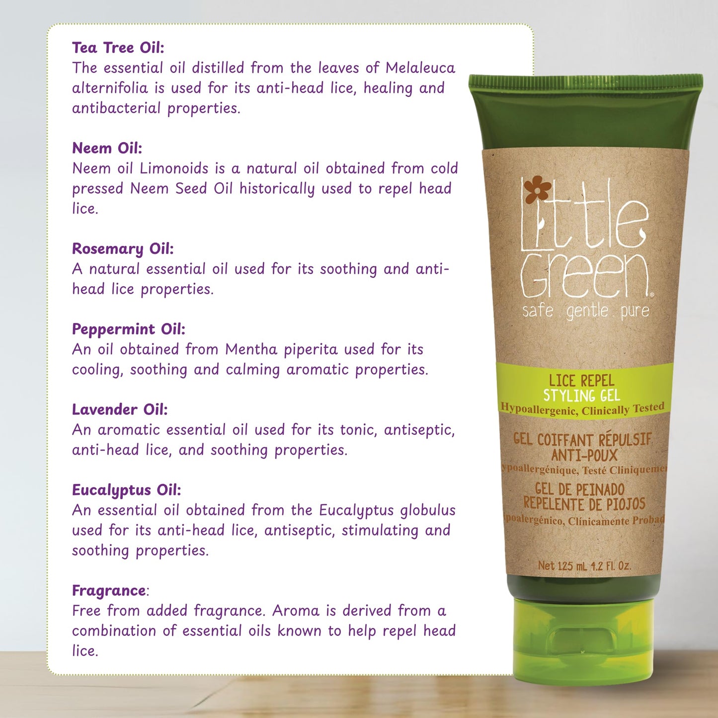 White Smoke Little Green Kids Lice Guard Hair Styling Gel, Hair Styling Cream for Kids, Lice Prevention Cream, Contains Tea Tree Oil, 4.2oz
